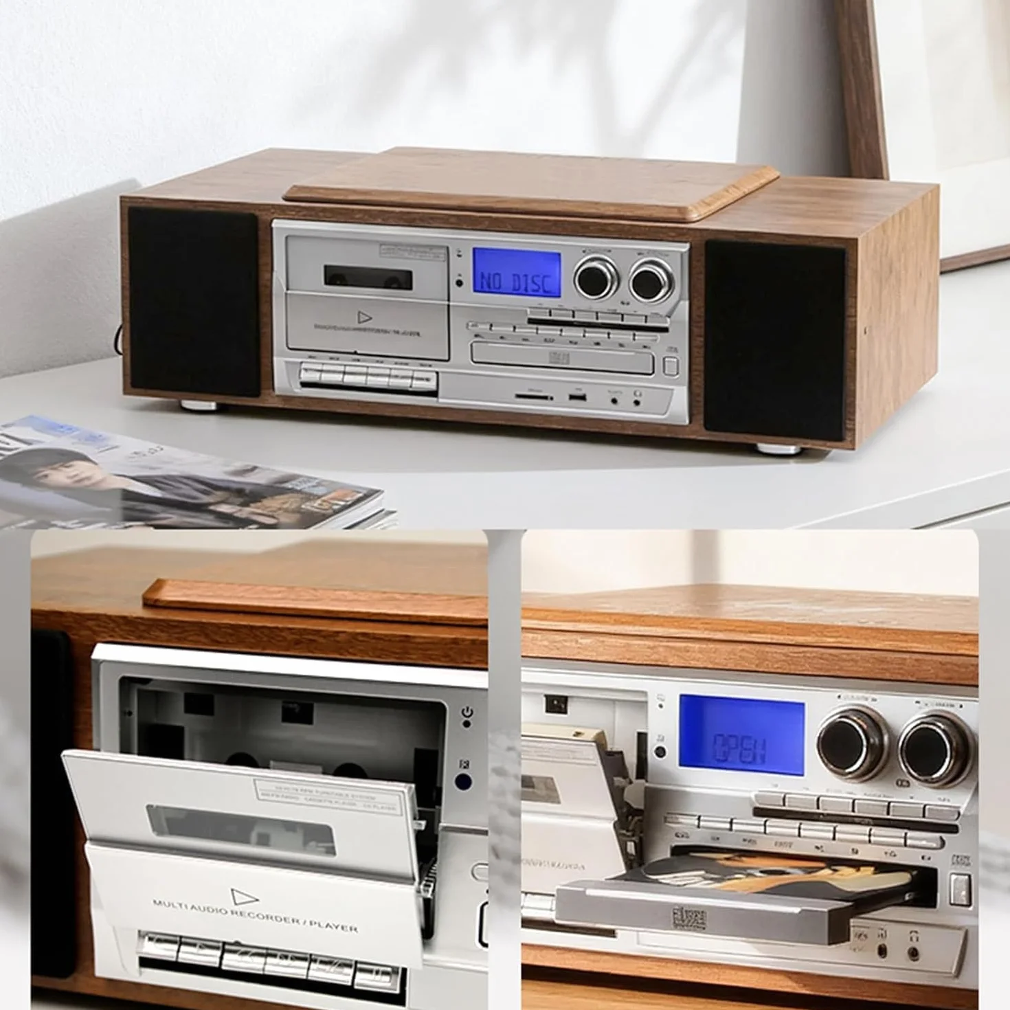 Odtwarzacz CD z Bluetooth, biurkowy odtwarzacz CD z głośnikami, wyświetlacz LCD, tryb USB/Bluetooth/AUX, wbudowane podwójne głośniki, dekoracja domu, korytarza, biura