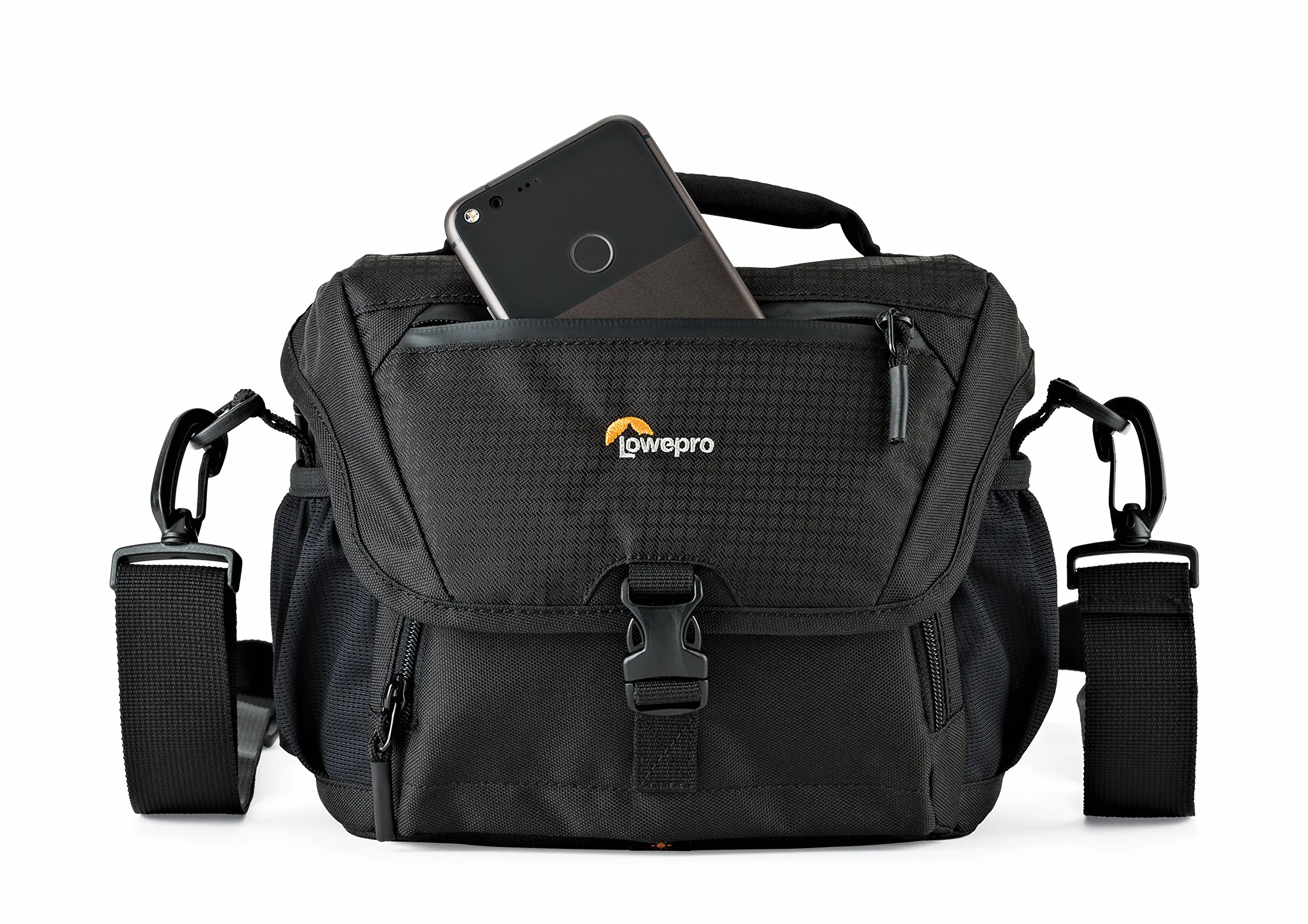 Lowepro Torba na aparat Nova 160 AW II, przenośna, pasuje na lustrzankę cyfrową z obiektywem 17–85 mm, z kompaktowym dronem, 1–2 dodatkowymi obiektywami, lampą błyskową, można ją dopasować, czarna