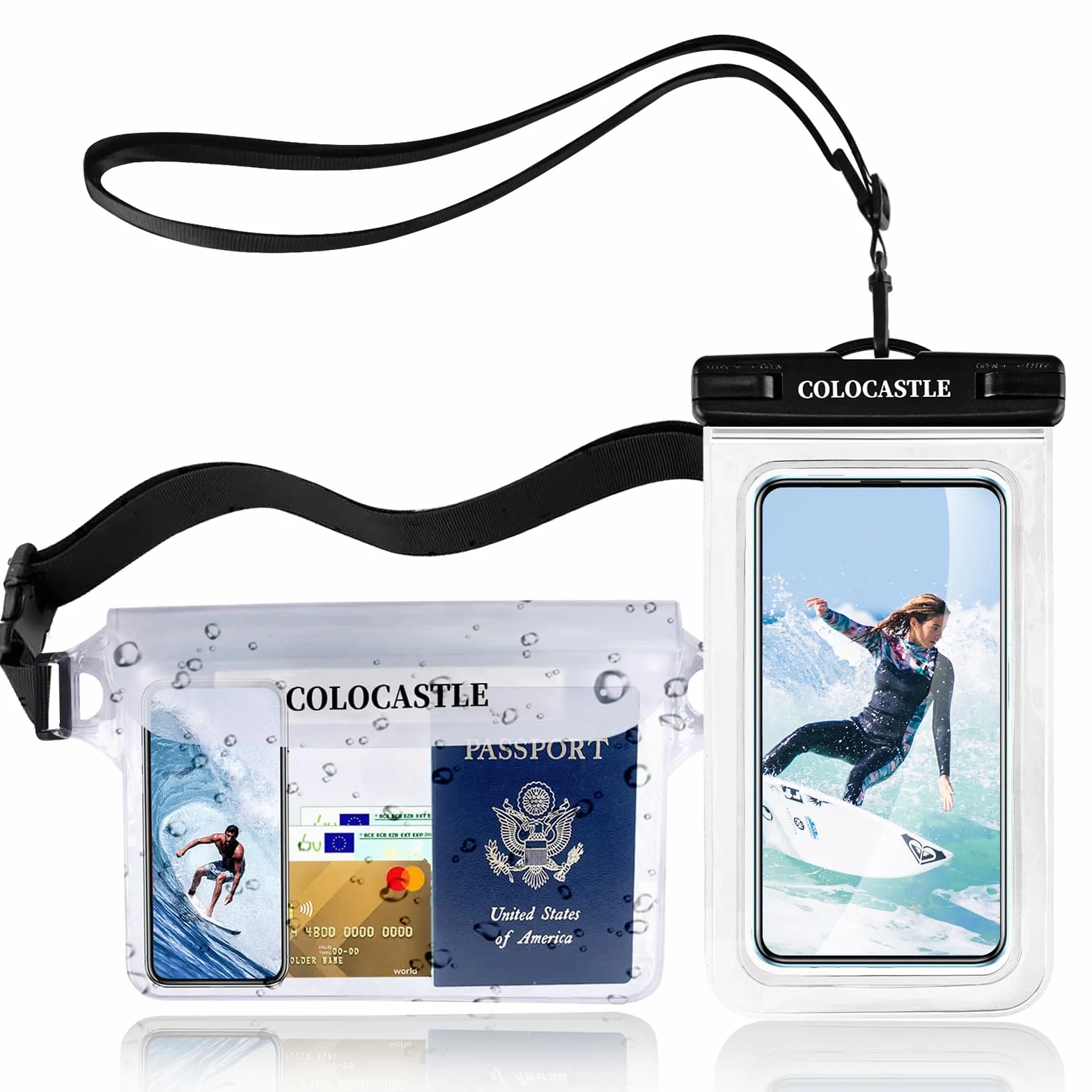 COLOCASTLE Wodoszczelna torba, etui na telefon komórkowy, wodoszczelna torba na brzuch, etui ochronne z IPX8, wodoodporne etui na telefon komórkowy do sportów wodnych, na plażę, do pływania, pływania