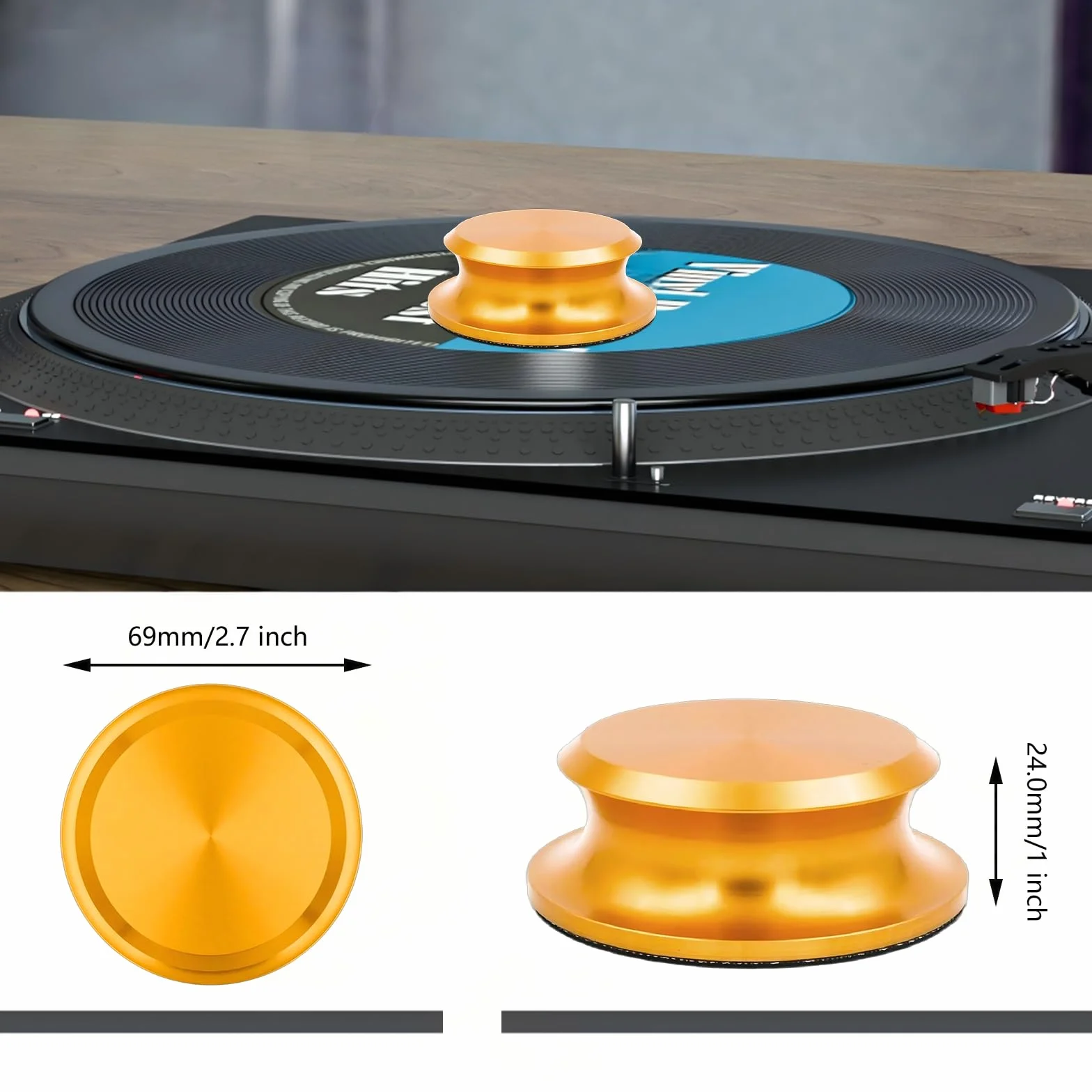Stabilizator ciężaru, gramofon i waga płyty winylowej, stabilizator winylu premium do odtwarzaczy LP (złoty)