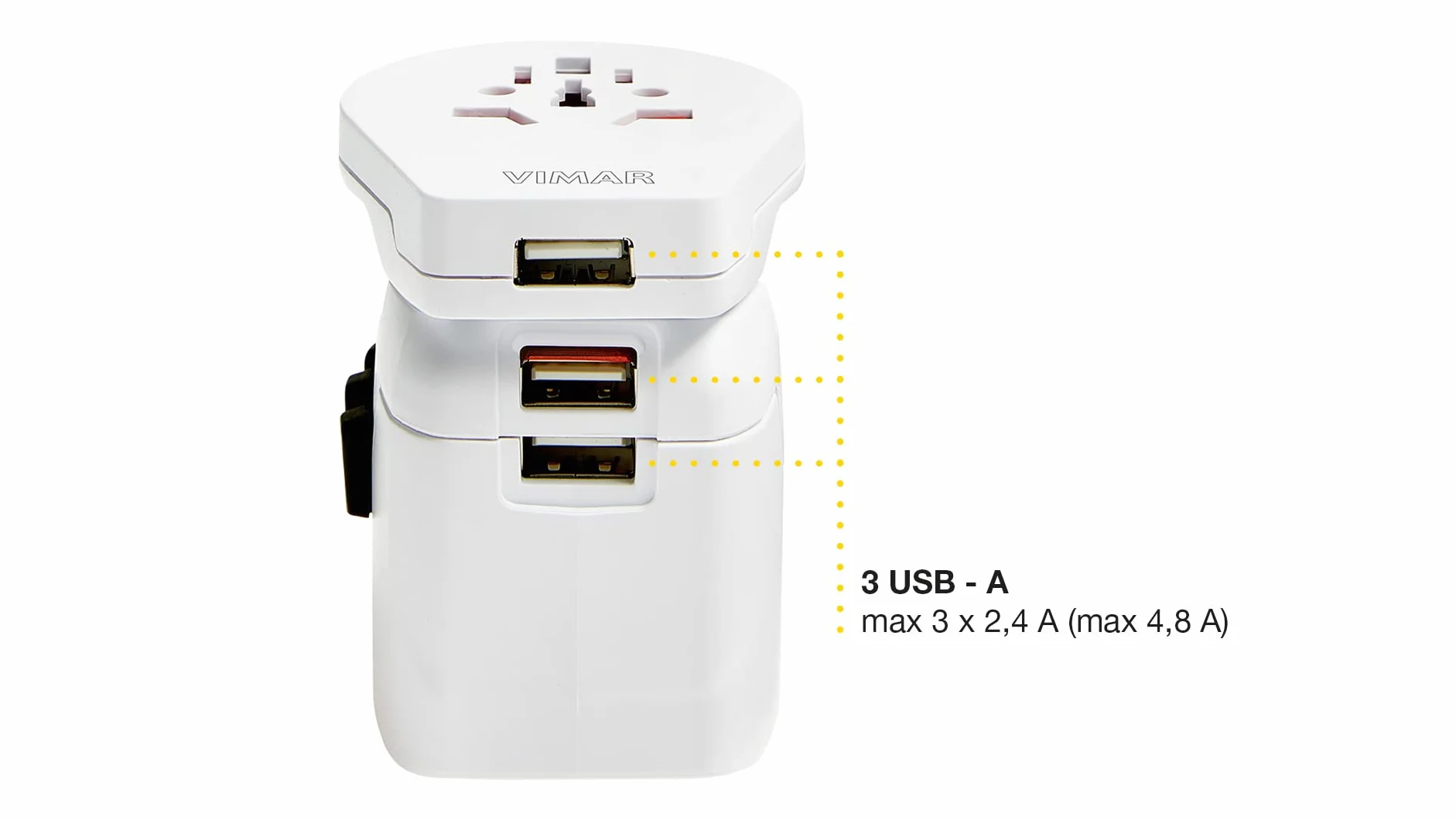 Vimar 0A32303B Uniwersalny adapter podróżny + USB biały