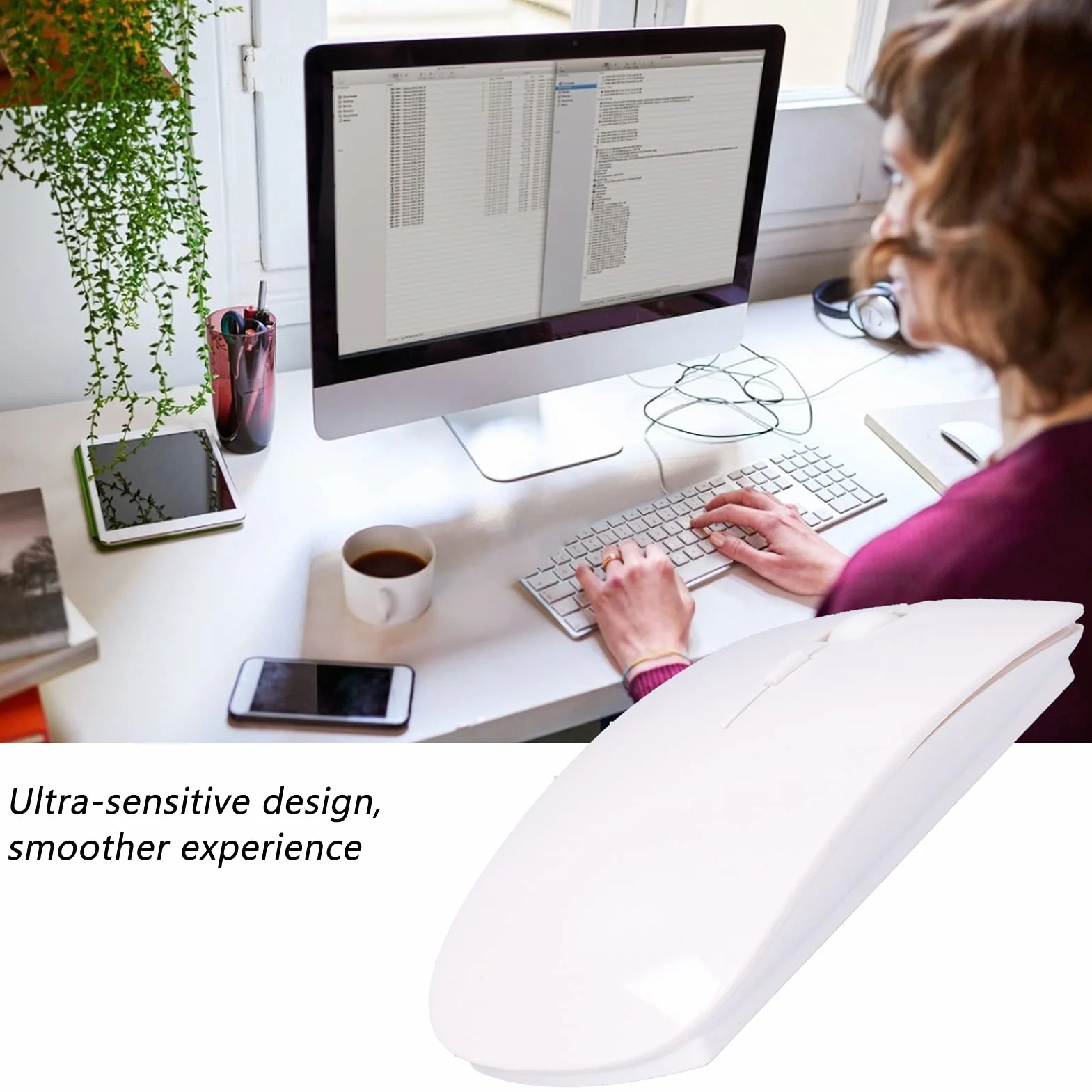 Przenośna mysz bezprzewodowa ADITAM, smukła mysz Bluetooth, technologia pozycjonowania optycznego, mysz ergonomiczna, do notebooków, komputerów stacjonarnych, gier, biura(czarny) Double the comfort