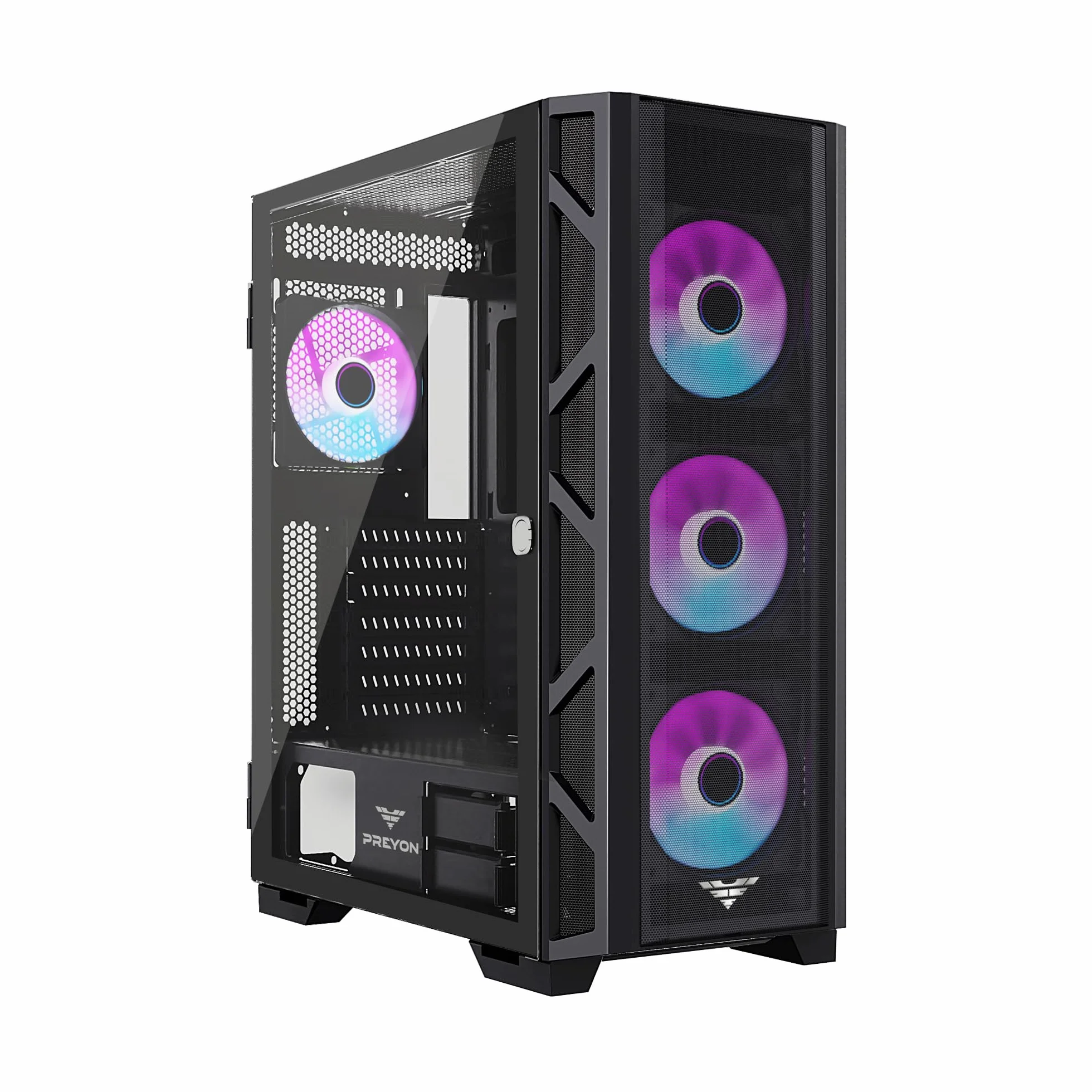 PREYON Obudowa PC Komputerowa Mid Tower Modułowa ARGB Szkło Hartowane Micro ATX Mini ITX Gaming Chłodzenie Wodne USB 2.0 3.0 Magnetyczny Filtr Kurzu 4 Wentylatory Grafika 360mm – Nest Meshy+