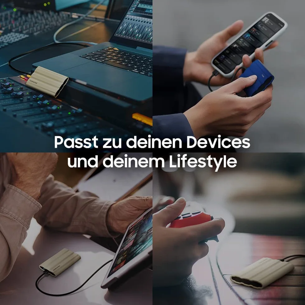 Samsung T7 MU-PE2T0S/EU Dysk Przenośny Ssd, Czarny, 2 TB & Amazonbasics ZH1510146 Etui na Zewnętrzny Dysk Twardy, Czarny, 11,9 x 9,2 x 1,6 cm