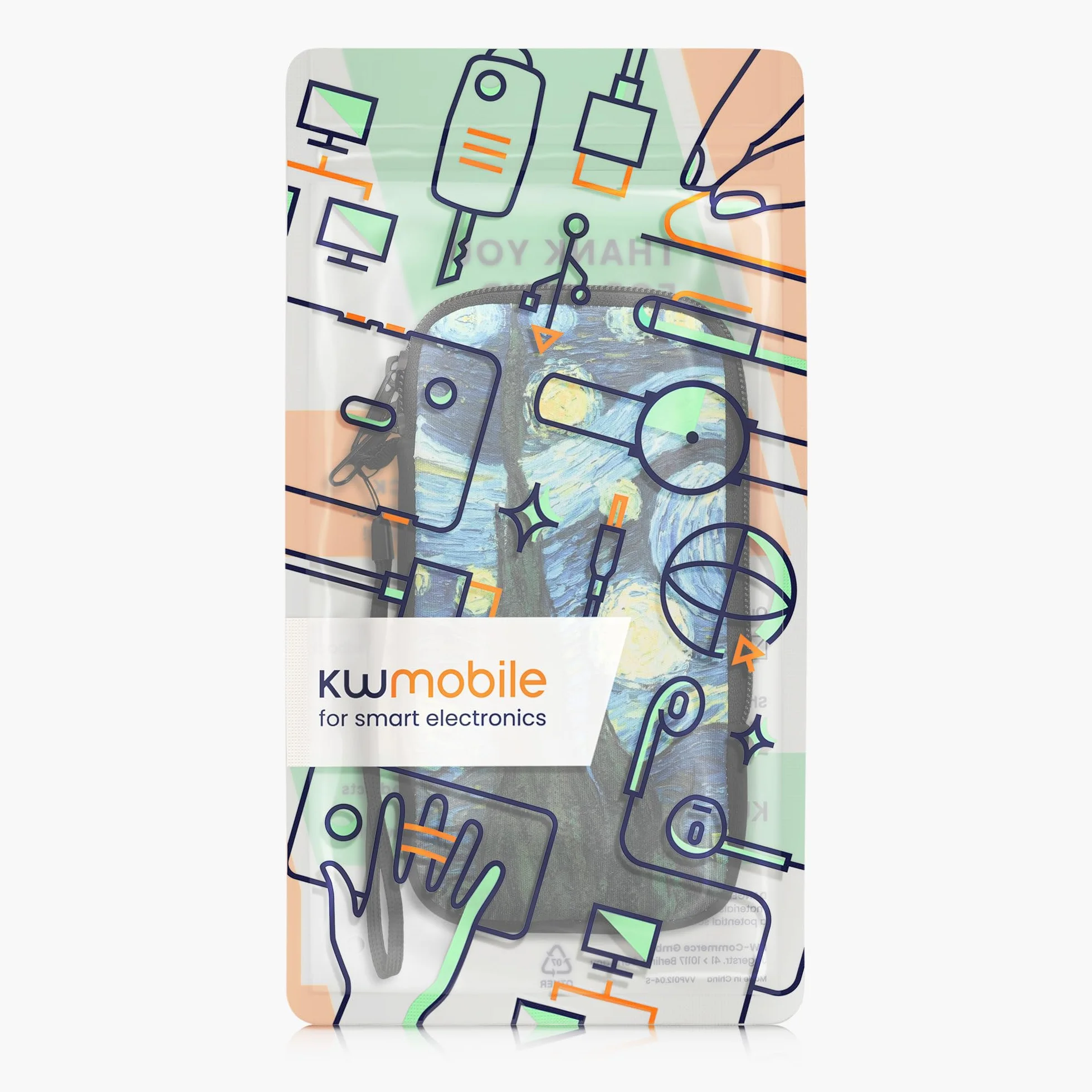 kwmobile Neoprenowy rękaw na smartfon rozmiar XXL, 7", etui amortyzujące wstrząsy, torba ochronna na telefon, gwieździsta noc, niebieski, żółty