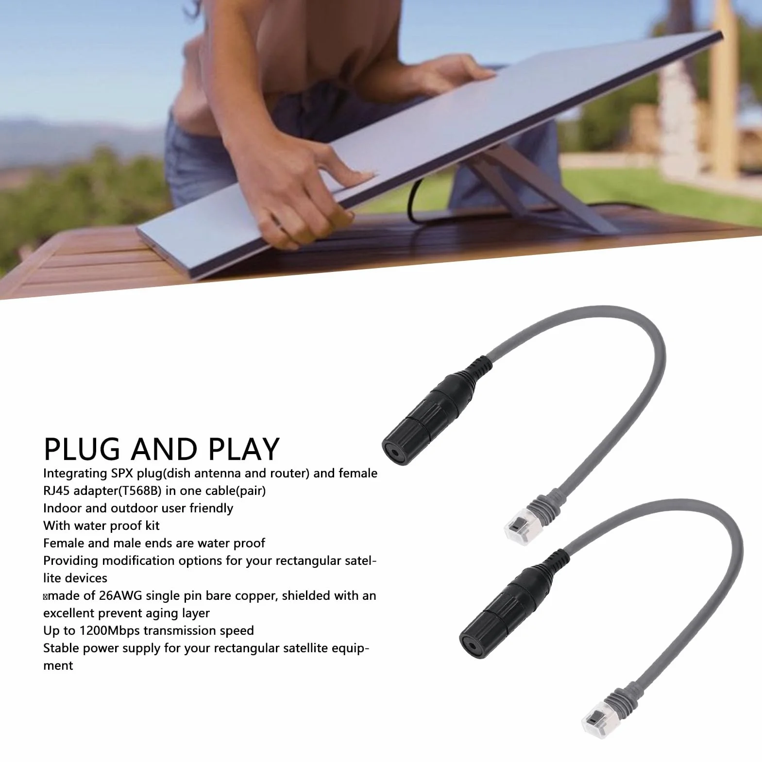 Adapter Kablowy Gen3 SPX na RJ45 1200Mbps 26AWG Prostokątny Przedłużający Kabel Satelitarny, 2 szt.