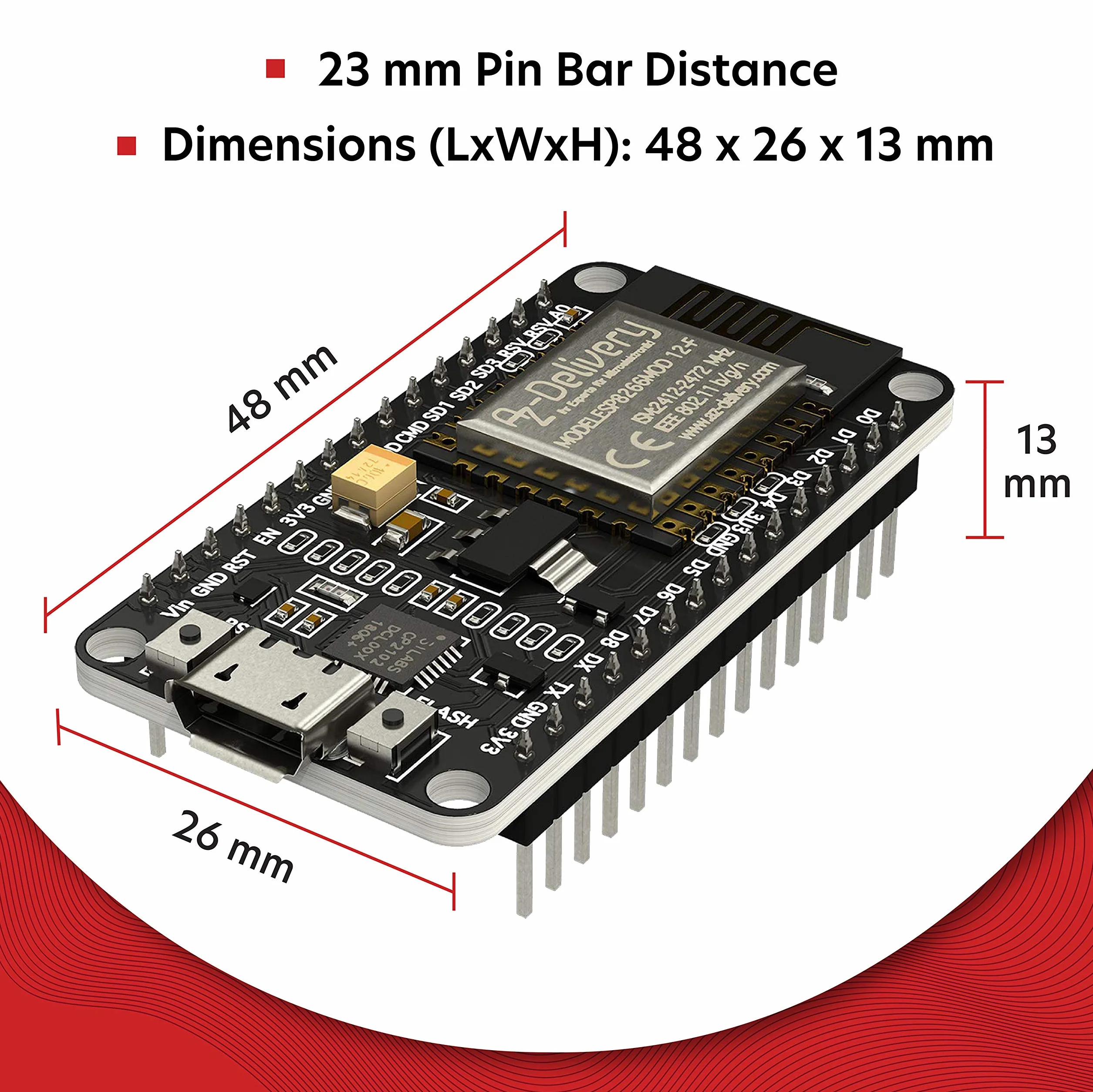 AZDelivery 3 x NodeMCU Lua Amica Module V2 ESP8266 ESP-12F WIFI Wifi Development Board z CP2102 kompatybilny z Arduino w tym e-Book!