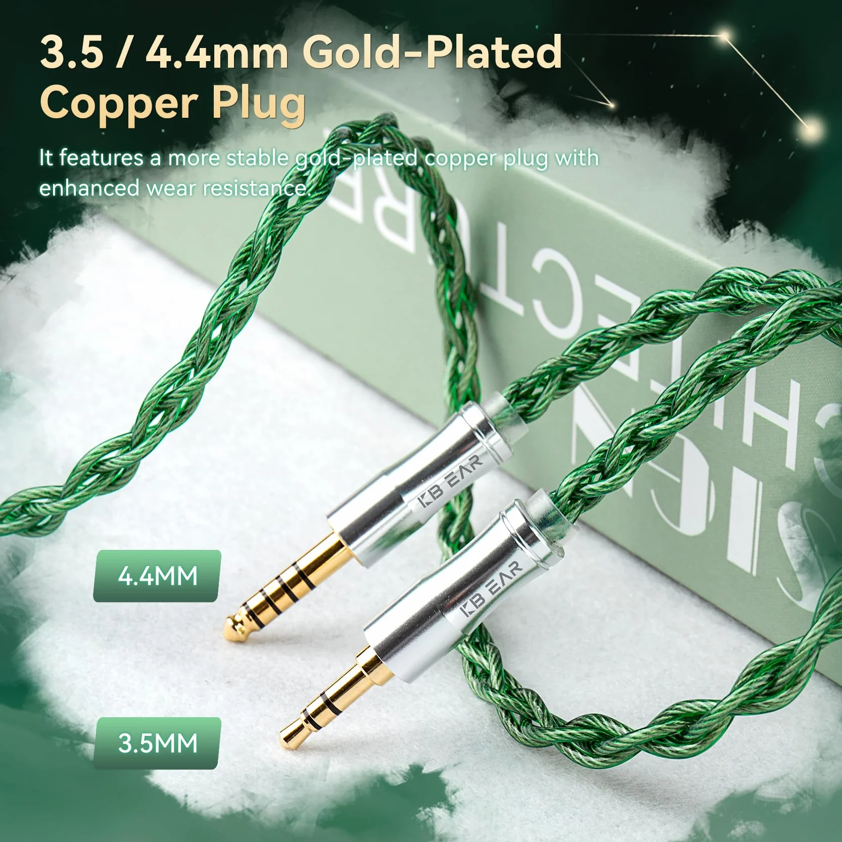 KBEAR Aegis kabel IEM, 120 cm kabel do ulepszania słuchawek HiFi, 4-żyłowy posrebrzany kabel do słuchawek KZ EDX PRO/ZST, CCA CRA, C-CZ Melody/Coffee Bean, Moon Drop Blessing (2-pin-0,78 mm, wtyczka
