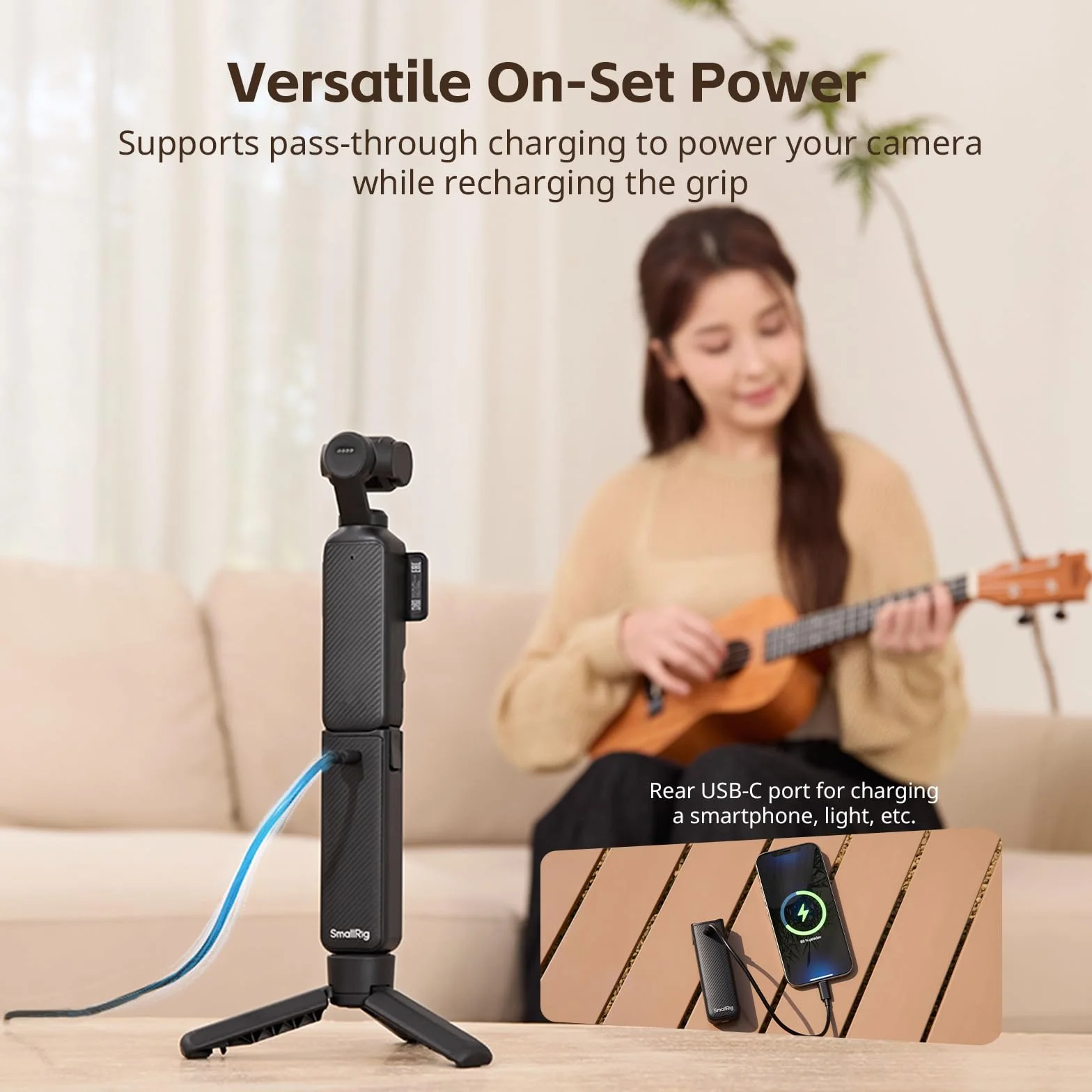SMALLRIG Uchwyt na baterie Osmo Pocket 4/3 do DJI, uchwyt zasilający o pojemności 5000mAh z szybkim ładowaniem 20W, bezprzewodowe połączenie audio z mikrofonem, do statywu/kija do selfie - 5705