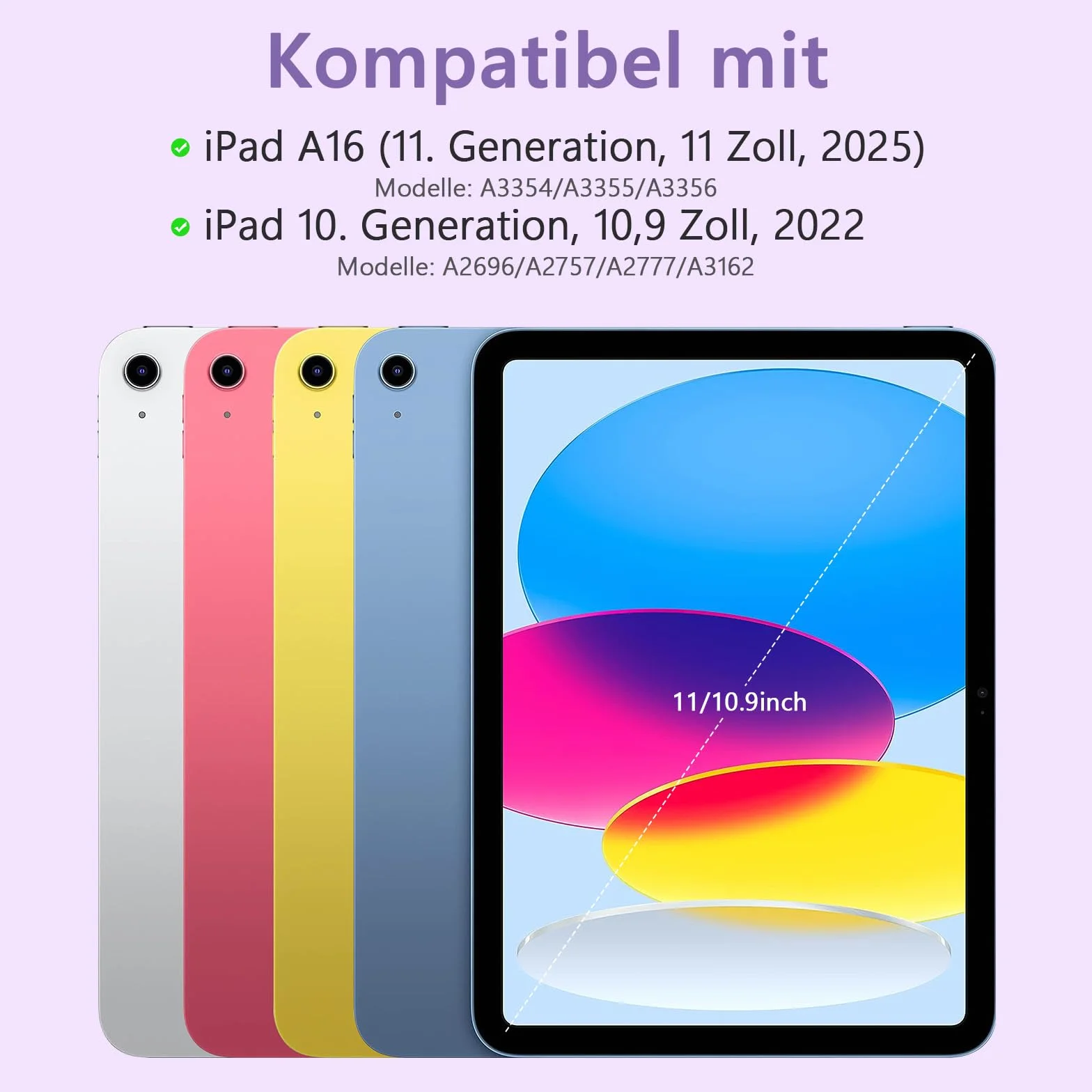 TQQ Etui z klawiaturą do iPada A16 11 generacji 2025/10 generacji 2022 (11/10,9 cala), z precyzyjnym gładzikiem, klawiatura podobna do notebooka z 7-kolorowym podświetleniem, obracana o 360°