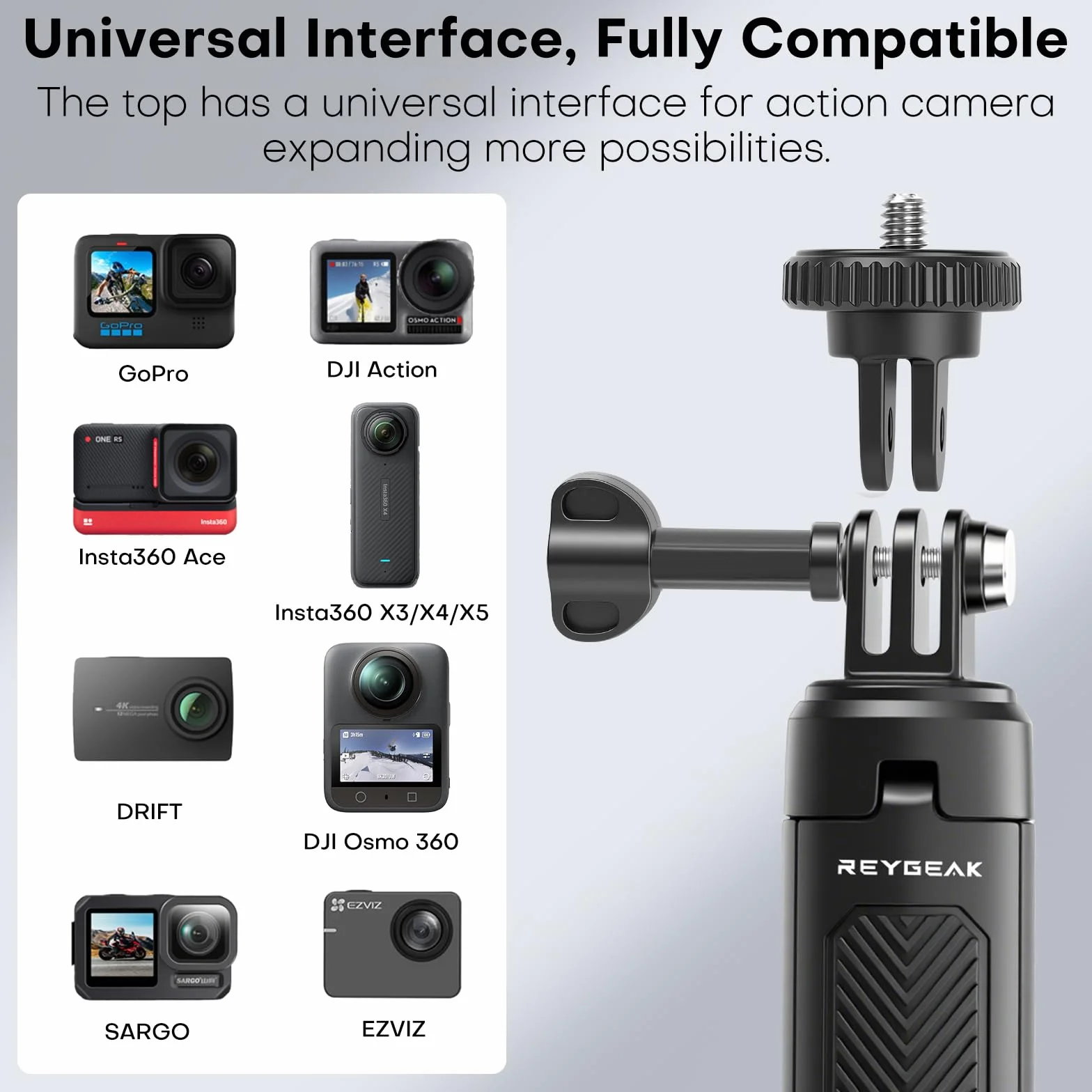 REYGEAK 40 cm statyw do selfie do GoPro, 2 w 1 mini statyw uchwyt do DJI Osmo Pocket 3, GoPro Hero 13/12/11/10/9/Max, Osmo Action 5 Pro/4, Insta-360 X5/X4