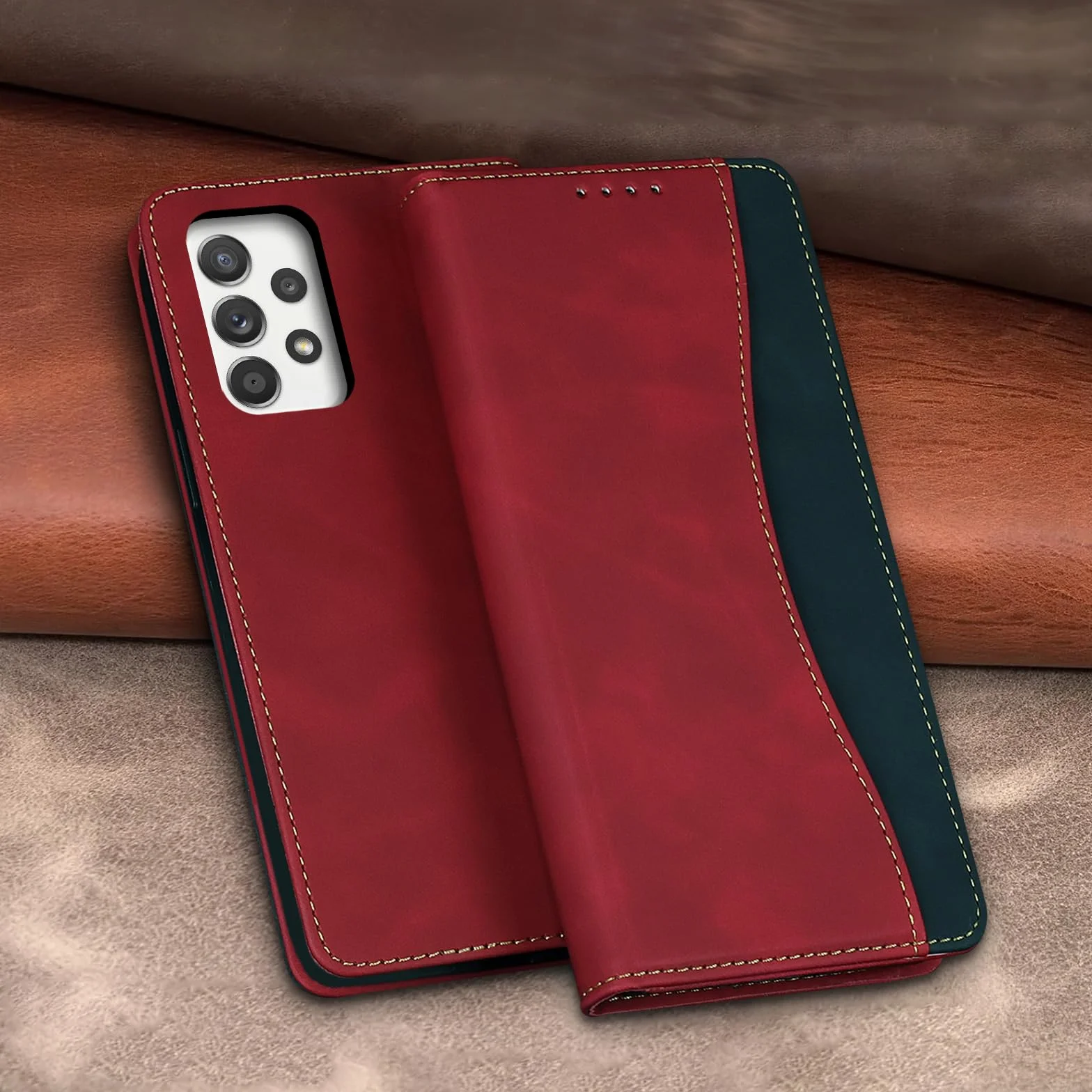 Etui na telefon do Samsung Galaxy A52 5G/A52 4G/A52s 5G, mocne magnetyczne etui, premium etui z PU skóry, magnetyczne etui flip case do Samsung Galaxy A52 5G/A52 4G/A52s 5G, kolor czerwony
