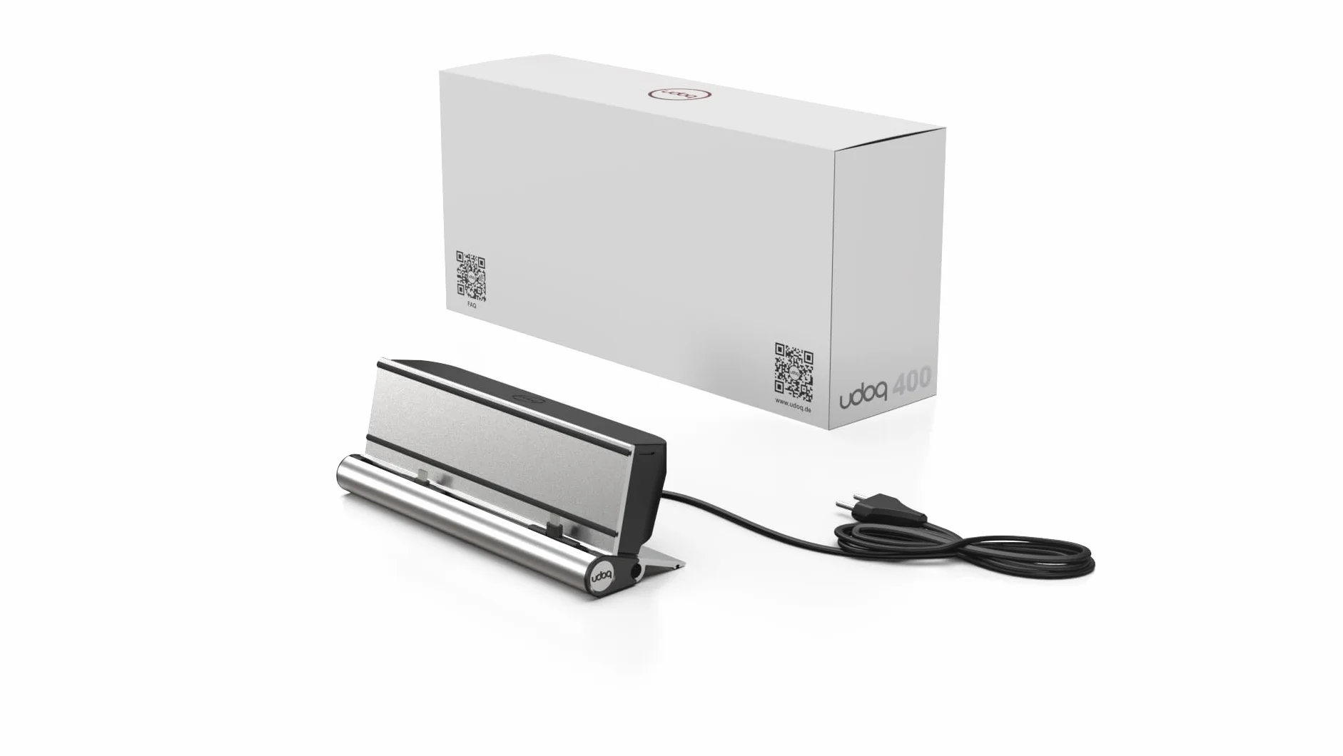 Aluminiowa stacja ładująca z 2 portami USB-C, udoq 250, z kablem do szybkiego ładowania i ładowarką Power Delivery Charger, srebrna