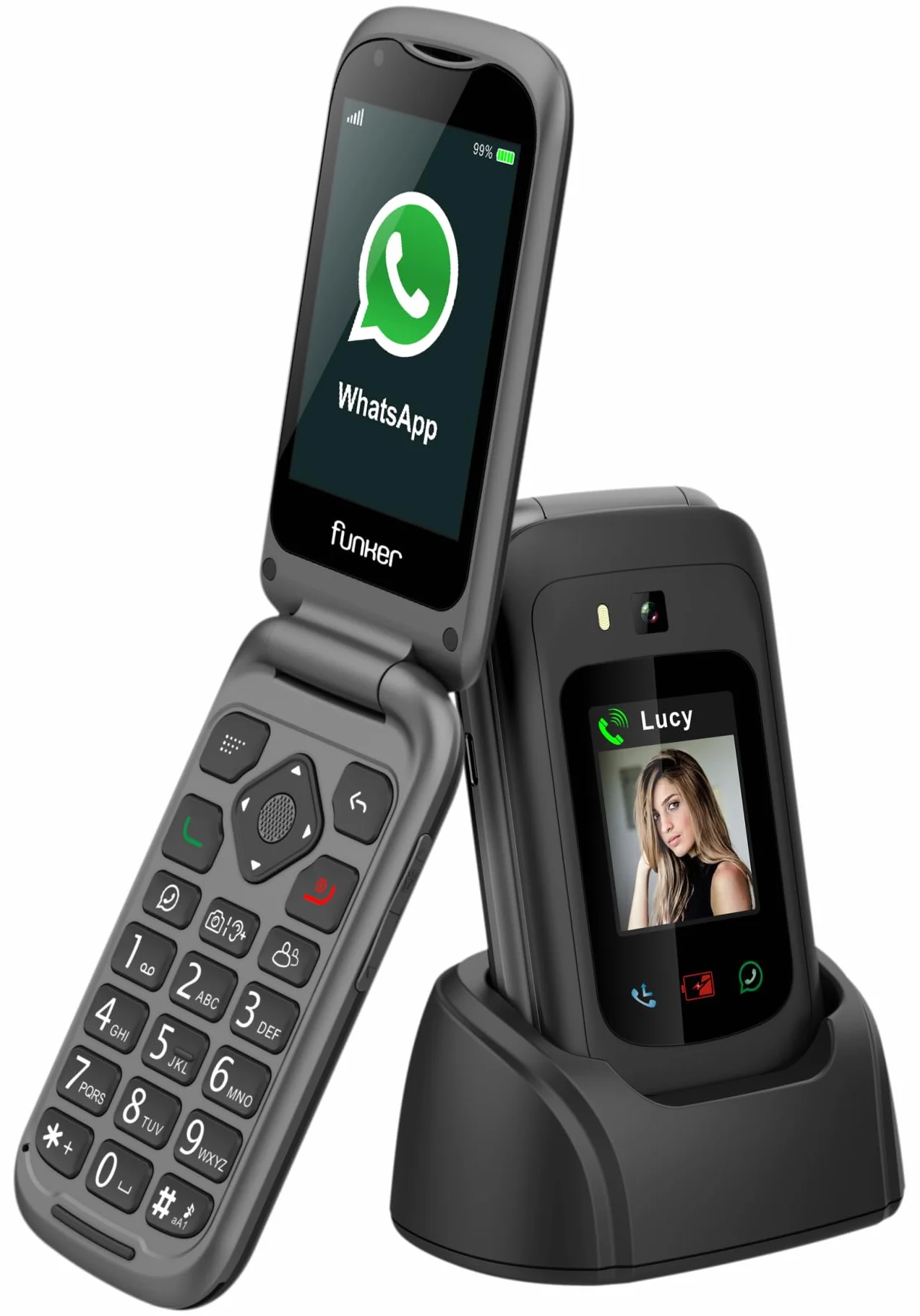 Funker E450 MAX Pro 2 - Składany telefon 4G dla osób starszych - WhatsApp - Połączenie wideo - Ekran dotykowy - Przycisk SOS - Geolokalizacja - Bateria 1750 mAH - Zgodność ze słuchawkami - Ładowanie