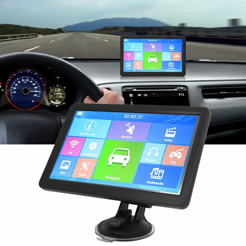 aqxreight Nawigacja GPS do samochodu, 9-calowa uniwersalna nawigacja GPS 256 MB 8G HD pojemnościowy ekran dotykowy zamiennik do samochodów osobowych i ciężarowych (mapa europejska)