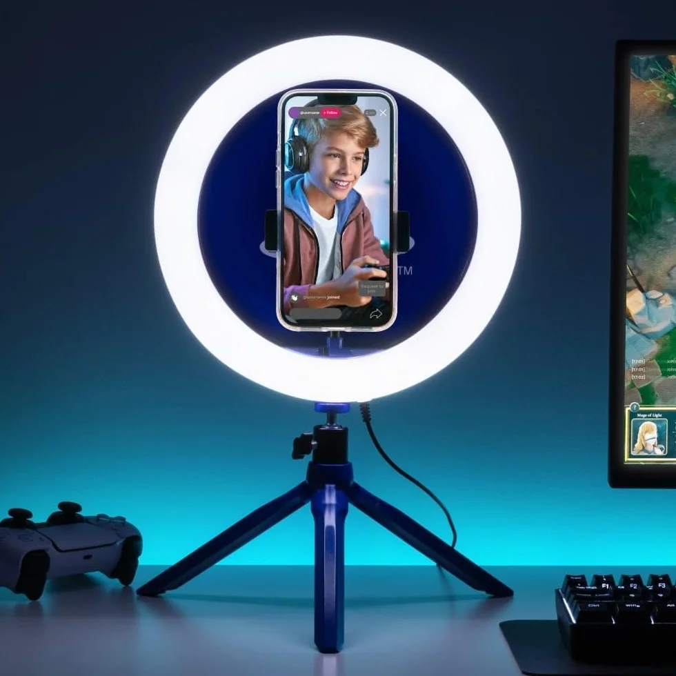 Playstation Streaming Light – oficjalnie licencjonowane, regulowane światło pierścieniowe z uchwytem na telefon, 3 tryby świecenia, ciepłe, chłodne i neutralne, prezent dla chłopców | Paladone