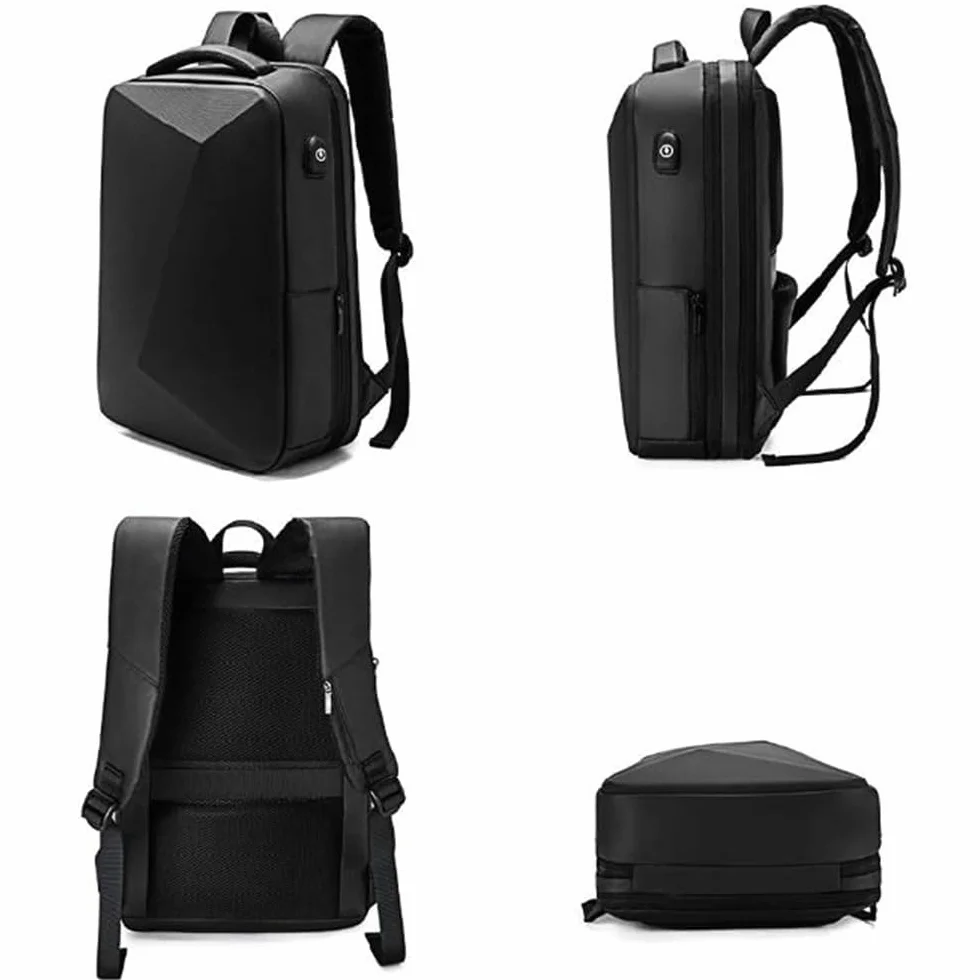 XINYASEE Plecak na laptopa, wodoodporny plecak podróżny, biznesowy plecak EVA, antykradzieżowy plecak szkolny unisex z portem ładowania USB, czarny, PRZECIĘTNY, Klasyczny, swobodny