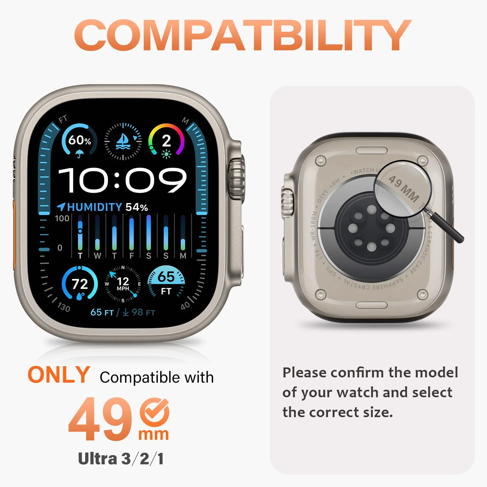 Amizee Metalowa obudowa kompatybilna z Apple Watch Ultra 3/2/1 49 mm z tylną pokrywą, wytrzymała ochrona przed zarysowaniami, ochrona przed zarysowaniami, osłona ekranu iWatch 49 mm, czarna