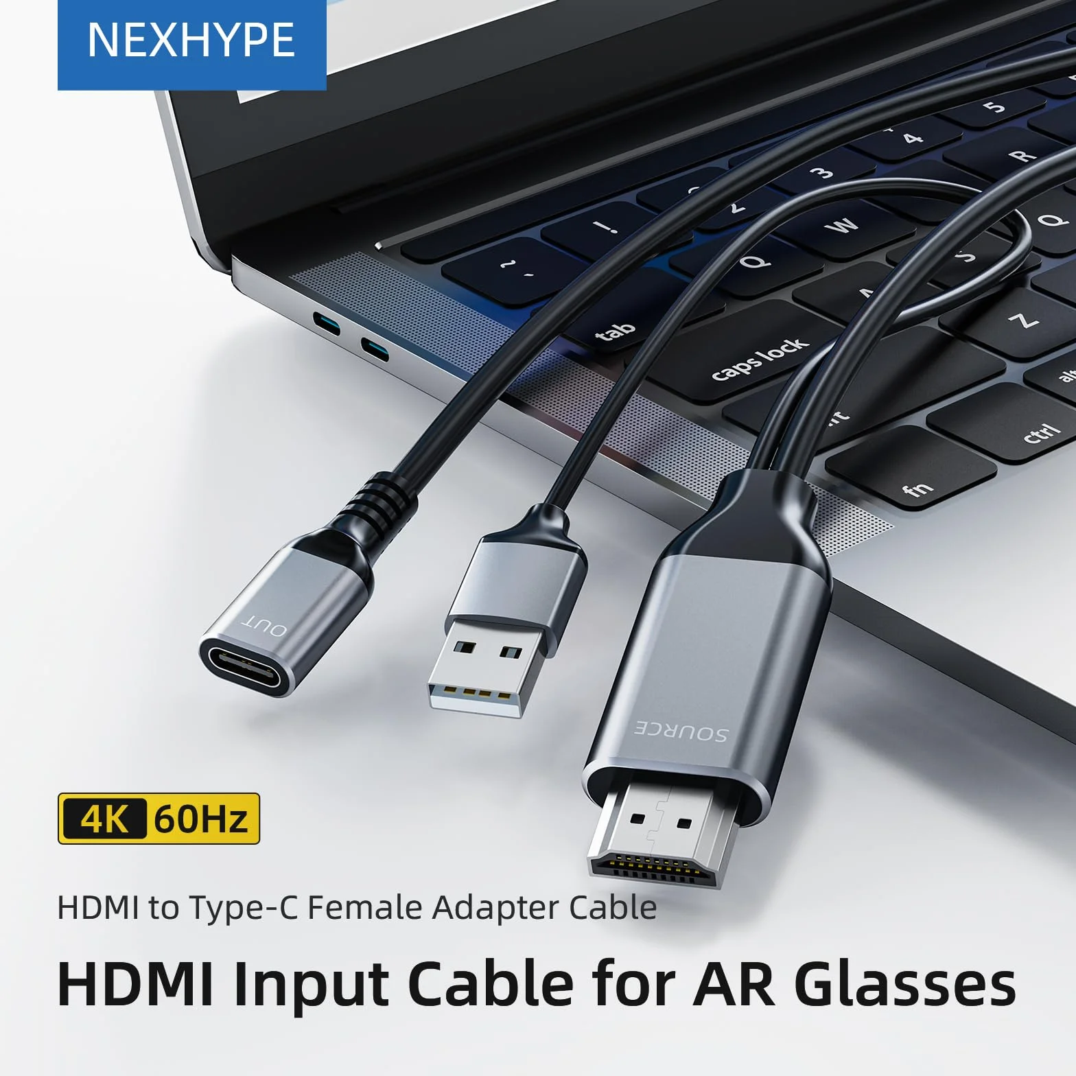 Kabel przejściowy HDMI na USB-C żeński 4K przy 60 Hz, jednokierunkowy HDMI do typu C do przenośnych monitorów, laptopów, projektorów, okularów Xreal Air/Rokid AR