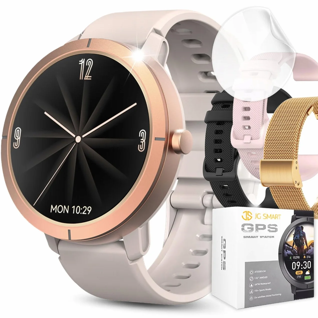SMARTWATCH DAMSKI WODOODPORNY ZEGAREK MENU PL GPS AMOLED PULS SPORT 4 PASKI