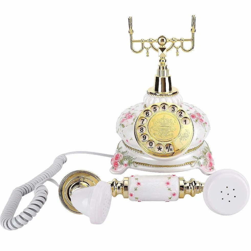 PUSOKEI Telefon obrotowy, w stylu vintage, telefon stacjonarny, antyczny telefon, przewodowy telefon stacjonarny w stylu retro, do domu, możliwość ponownego wybierania i obracania pokrętła