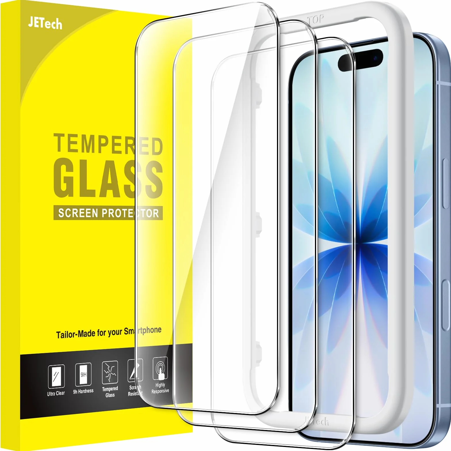 JETech Ochraniacz Ekranu dla iPhone 17 6,3 Cala, Szkło Hartowane Film z Narzędzie Łatwej Instalacyjne, Twardości 9H, Przyjazny dla Etui, 3 Sztuki