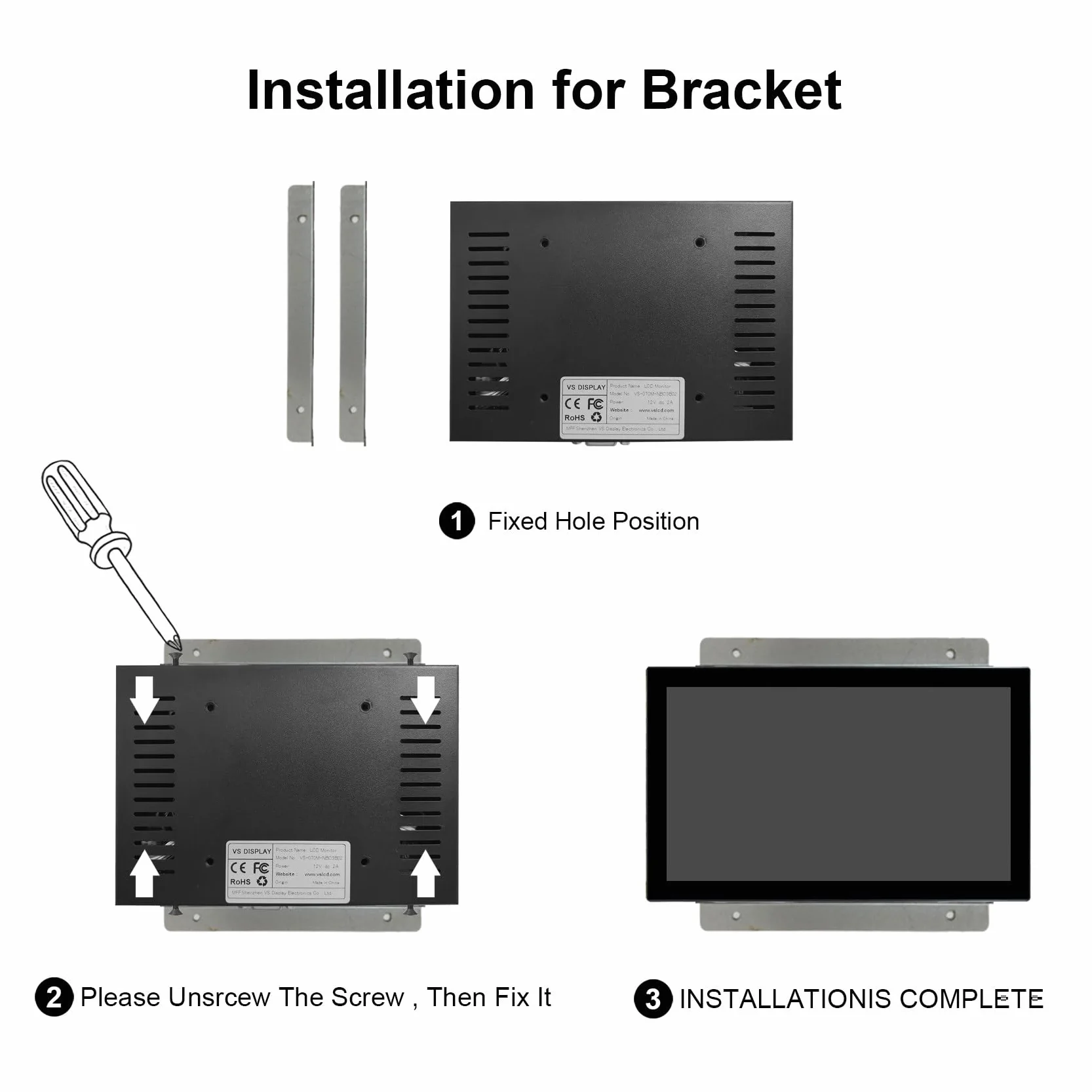 VSDISPLAY Przemysłowy ekran dotykowy o przekątnej 7", IP65 panel przedni, 1024 × 600, 350 nitów, pojemnościowy 10-punktowy dotykowy, duży zakres temperatur, aluminiowa obudowa