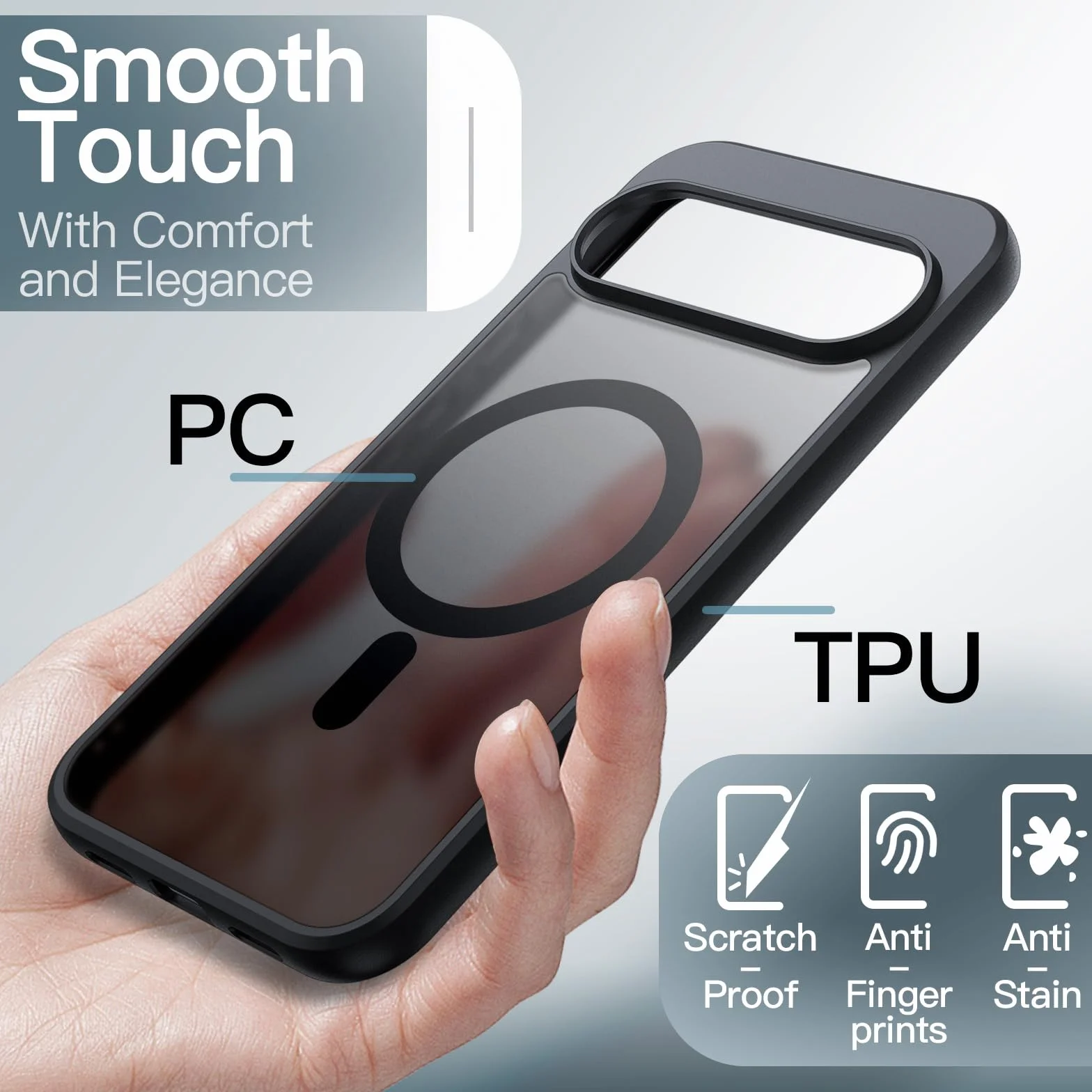 JETech Etui Magnetyczne dla Google Pixel 10/10 Pro 2025, Kompatybilne z MagSafe i Ładowarka Pixelsnap, Półprzezroczysty Matowe Tył Odporny na Wstrząsy Osłona Telefonu (Obsydian)