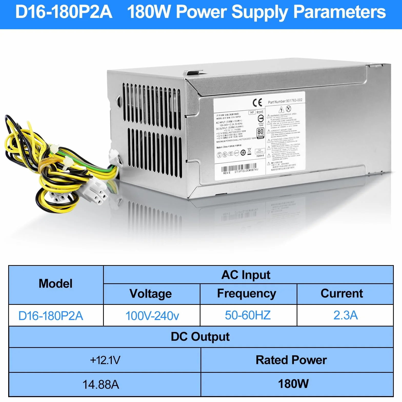 Nowy D16-180P2A D16-180P1B PA-1181-6 zasilacz 180 W kompatybilny z HP ProDesk 800 G3 sff 600 G3 sff, HP 280 Pro G3 MT 285 Pro G3 MT, P/N: L08261-000 L08 L08 261-002 901771-004 901771-003