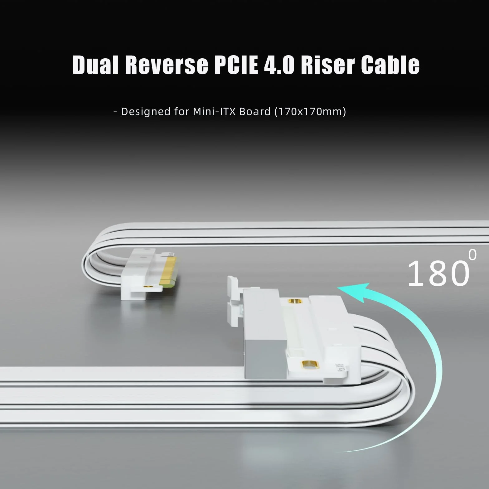GLOTRENDS Podwójny odwrócony kabel riser PCIE 4.0 do płyty głównej Mini-ITX (170 x 170 mm), kompatybilny z seriami RTX 40/30 i Radeon RX7000/RX6000, kolor biały