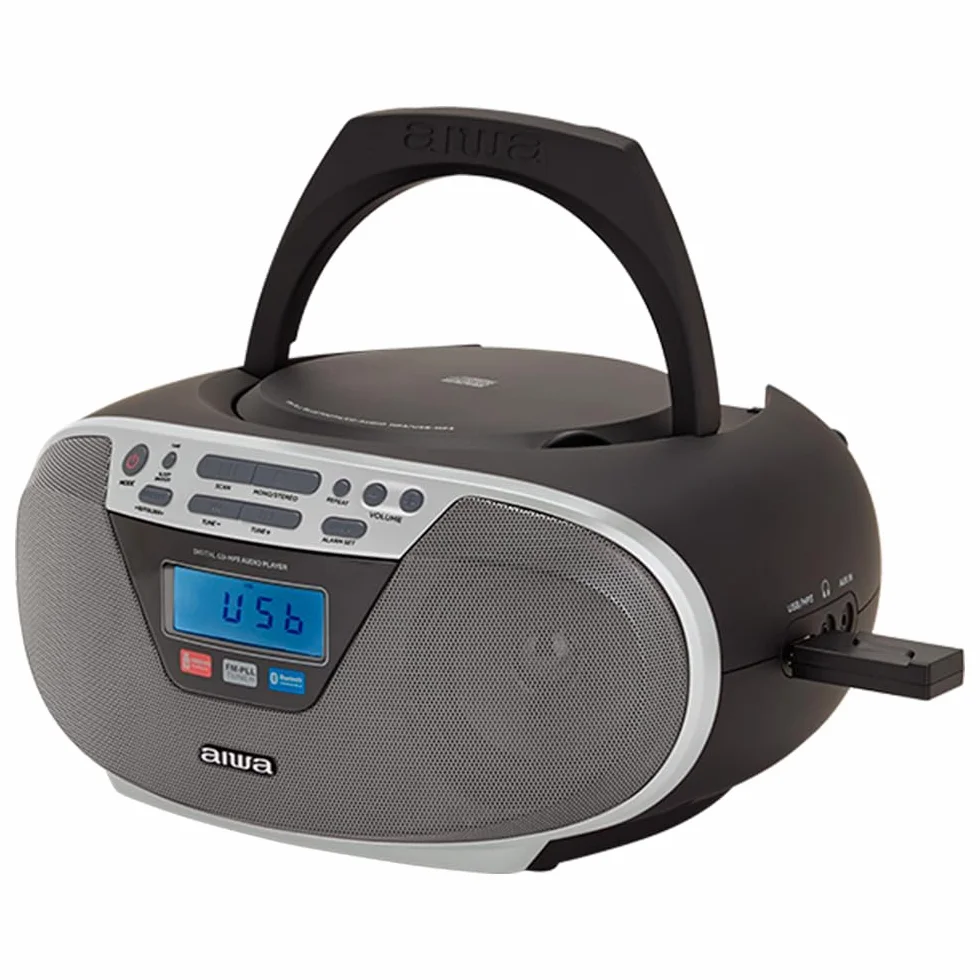 Aiwa BBTU-400SL: przenośne radio CD z Bluetooth i USB, kolorowy wyświetlacz, RDS, FM PLL, funkcja budzika, kolor: srebrny