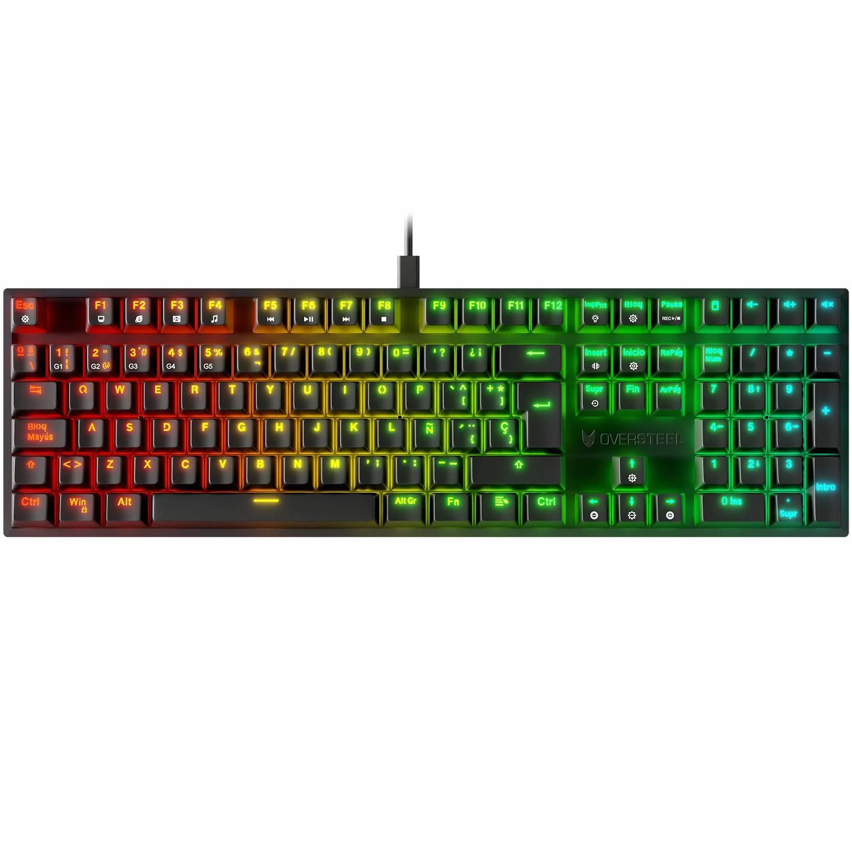 Oversteel - KOVAR Klawiatura gamingowa USB, podświetlenie RGB, przełączniki mechaniczne Outemu Blue, Anti-Ghosting, układ hiszpański PC/MAC/Android