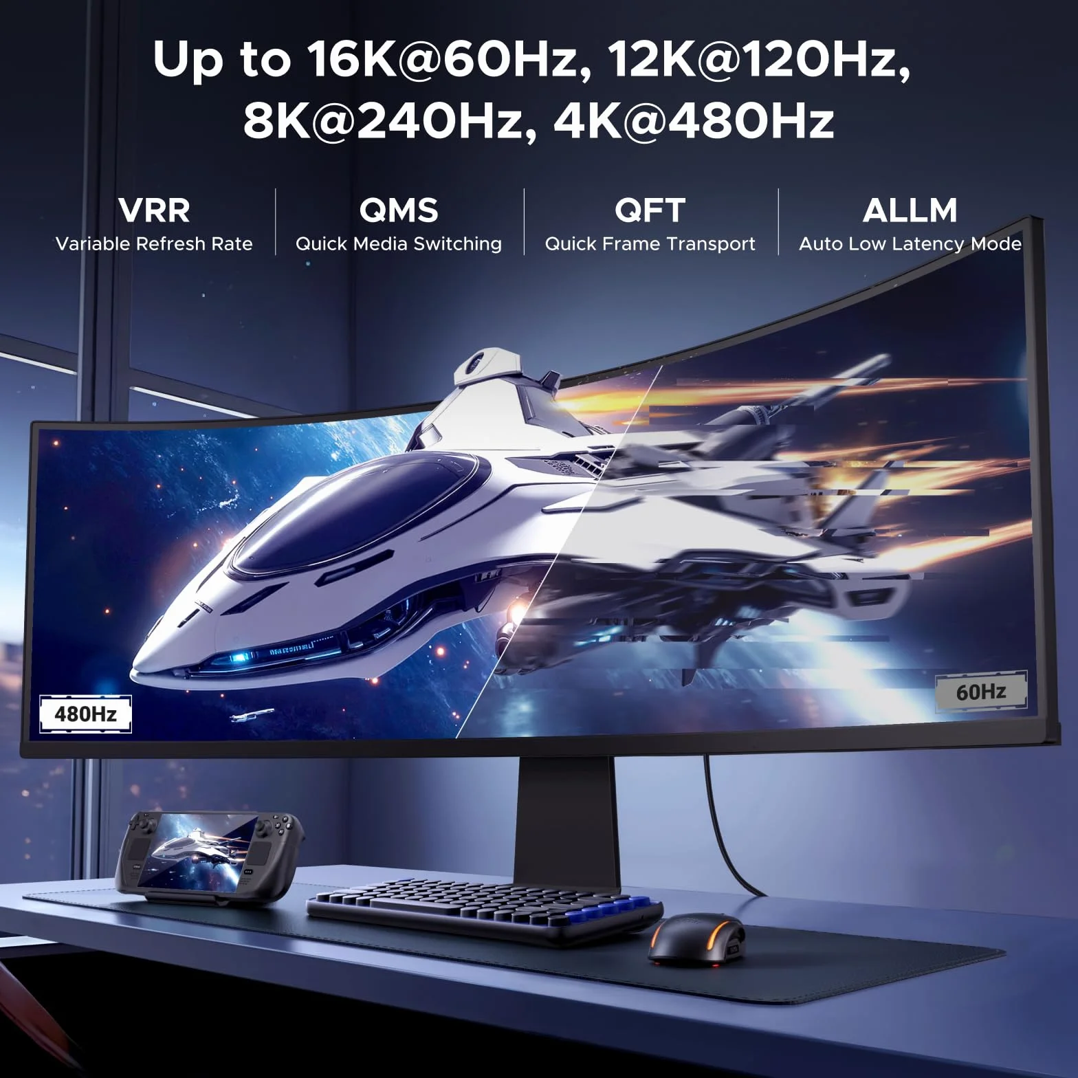 Kabel HDMI UGREEN 2.2 16K@60Hz 8K@240Hz 4K@480Hz 96 Gbps Ultra High Speed eARC HDR10+ VRR ALLM Dolby Vision HDCP 2.3 kompatybilny z komputerem stacjonarnym, laptopem, monitorem, PS5, PS4(2 m)