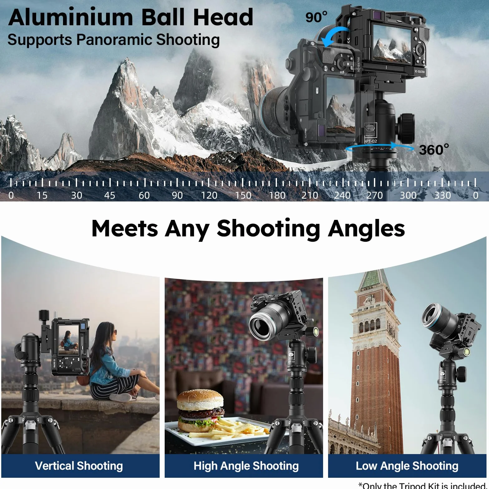SIRUI APT-02 Statyw i monopod 2 w 1 z głowicą kulową 360°, wysokość 200 cm, nośność 10 kg, do lustrzanek cyfrowych, smartfonów i kamer Actioncam, zawiera uchwyt na telefon komórkowy i torbę