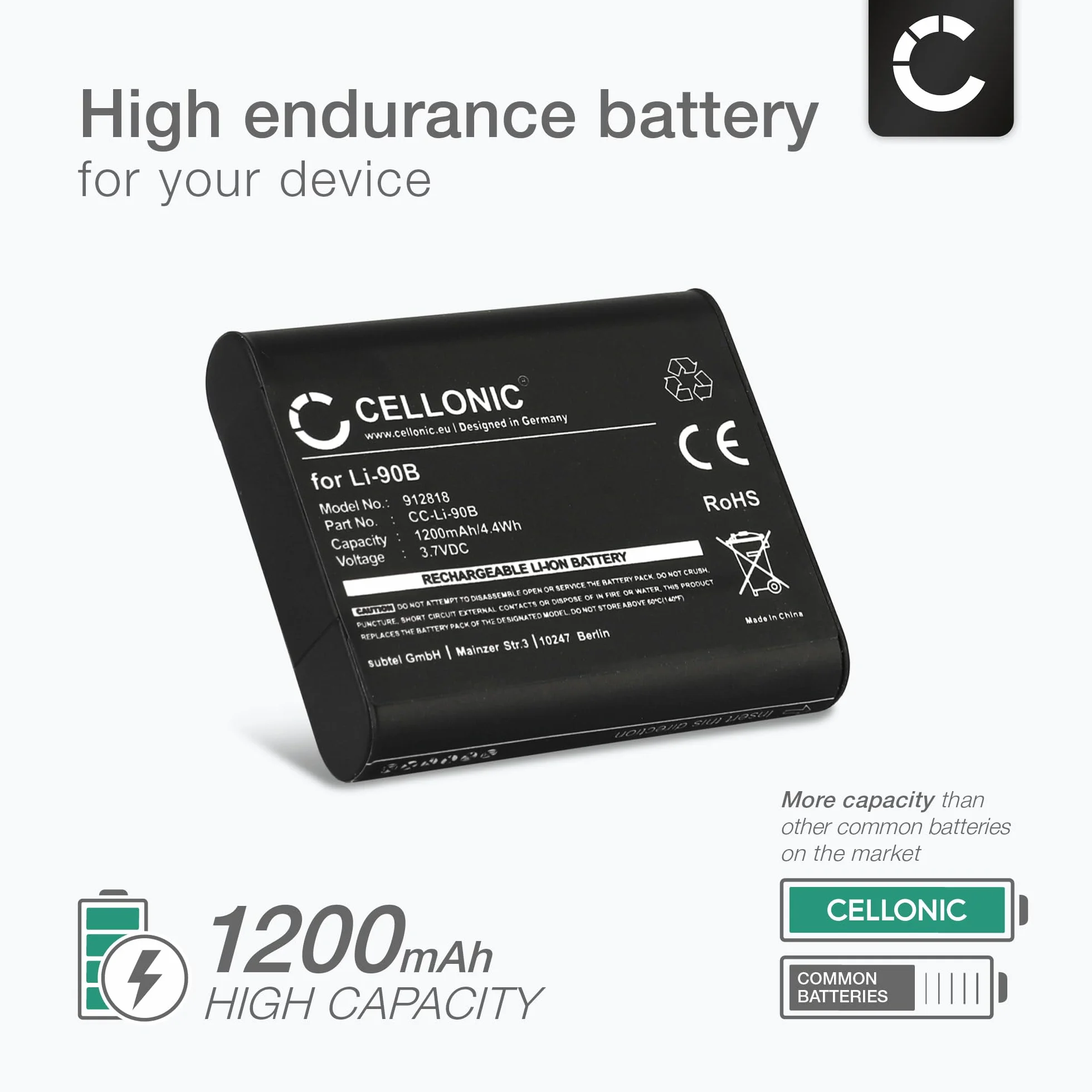 CELLONIC® akumulator kompatybilny z Olympus Tough TG-5 TG-4 TG-3 TG-2 TG-1 TG-Tracker Stylus XZ-2 SP-100ee SH-1 Traveler SH-2 SH-60 SH-50 DS-9000 DS-9500, 1200 mAh Li-90B akumulator litowo-jonowy Bateria