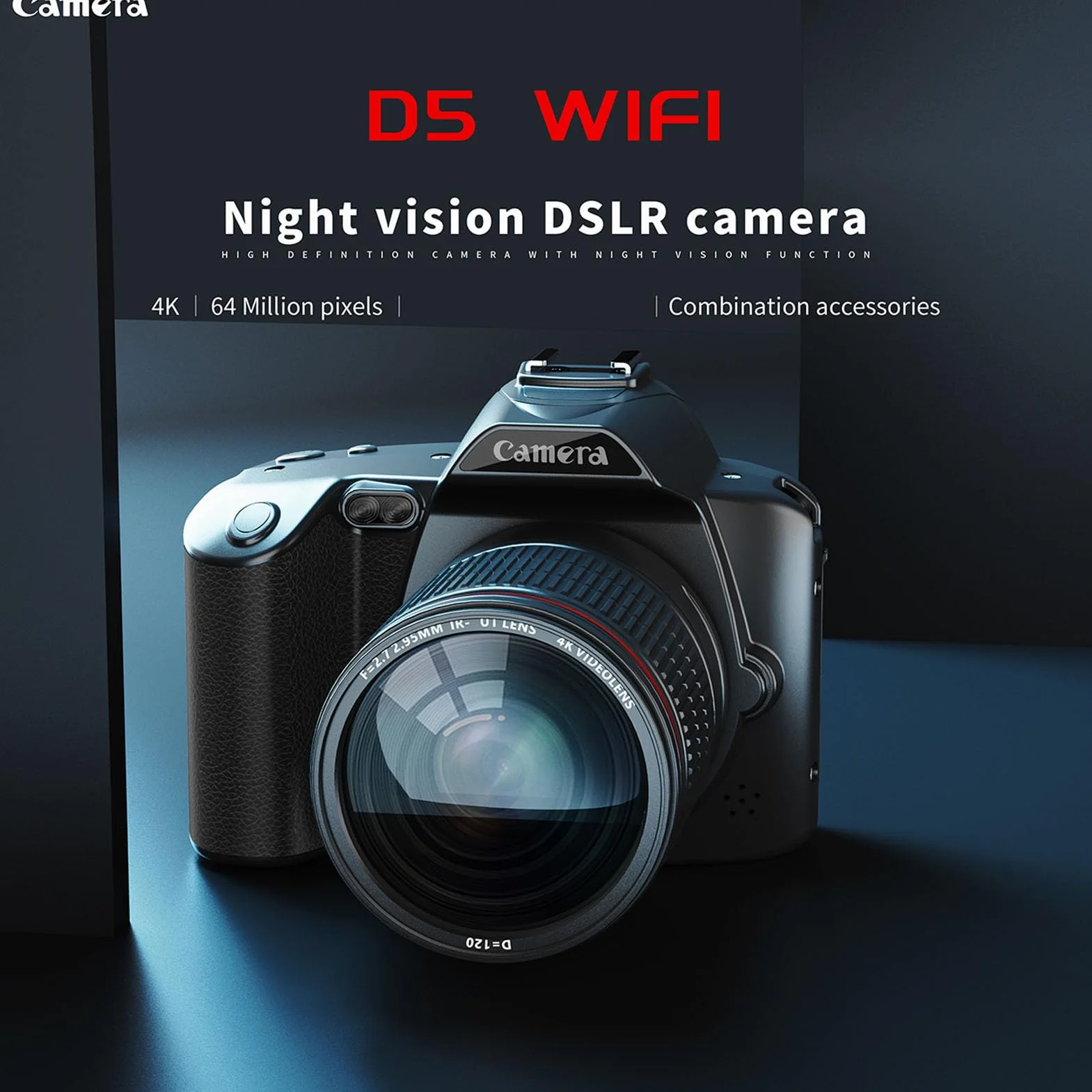 Cyfrowy Aparat Fotograficzny 4K 64MP HD Night View z 3-calowym Kolorowym Wyświetlaczem IPS, Wi-Fi, 16-krotnym Zoomem Cyfrowym, Szerokim Kątem 120 Stopni i światłem Wypełniającym