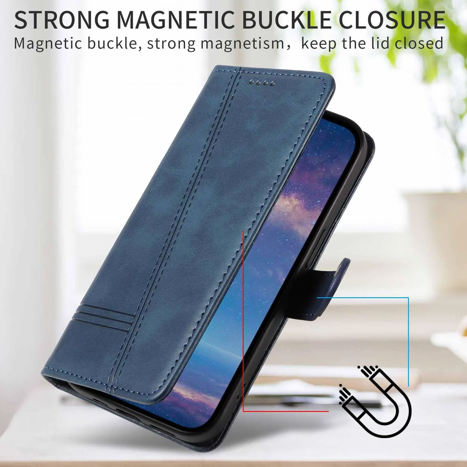 Etui z klapką do telefonu Samsung Galaxy S25 Ultra/S25 Plus/S25, skórzane etui portfelowe na telefon z stojakiem na karty, etui foliowe, odporne na wstrząsy, tworzywo TPU wewnątrz, niebieskie,