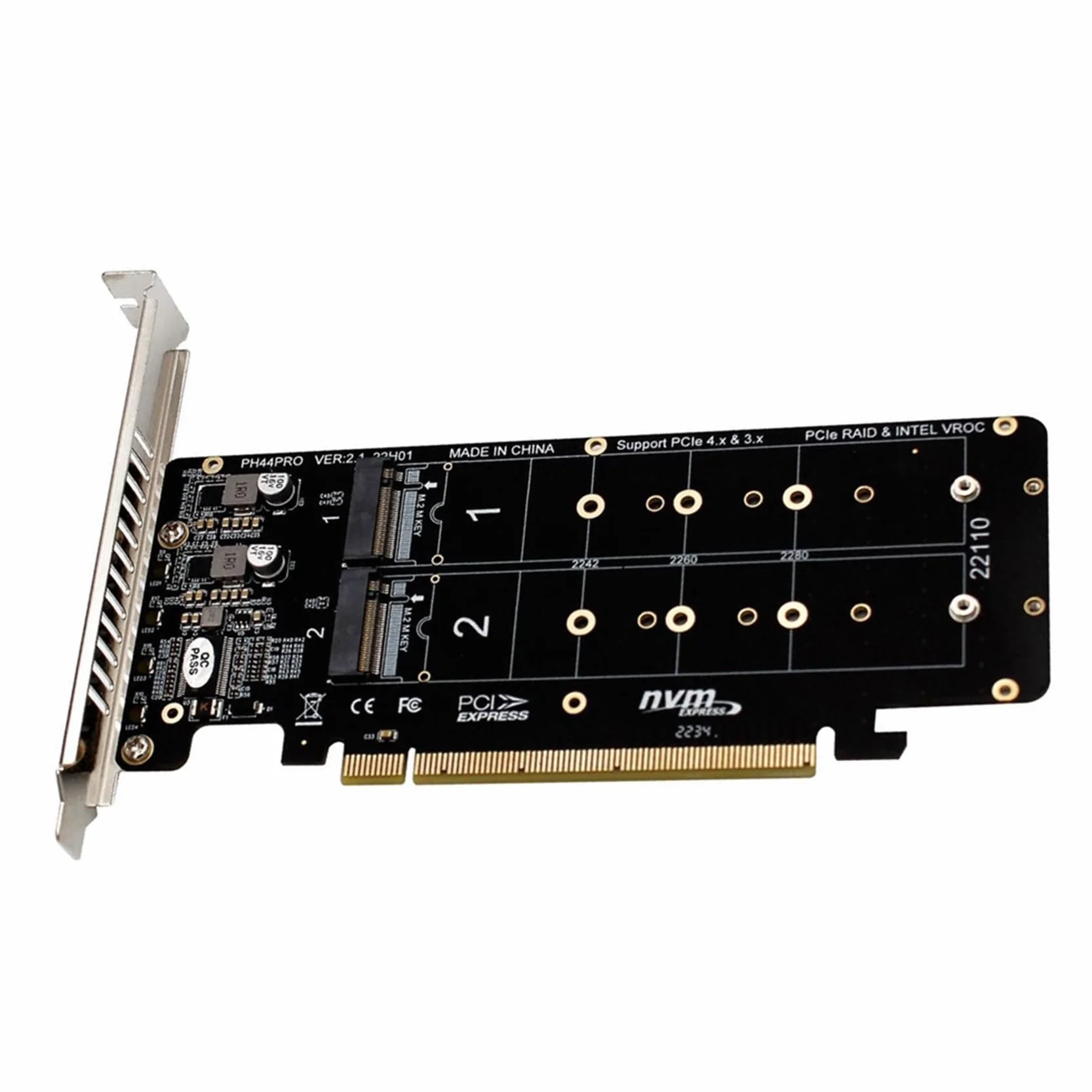 4 x karta rozszerzenia PCIE 4.0 Dual Disk PCIeX16 do M.2 M-Key NVME SSD, obsługuje 4 dyski SSD NVMe M.2 M Key 2280
