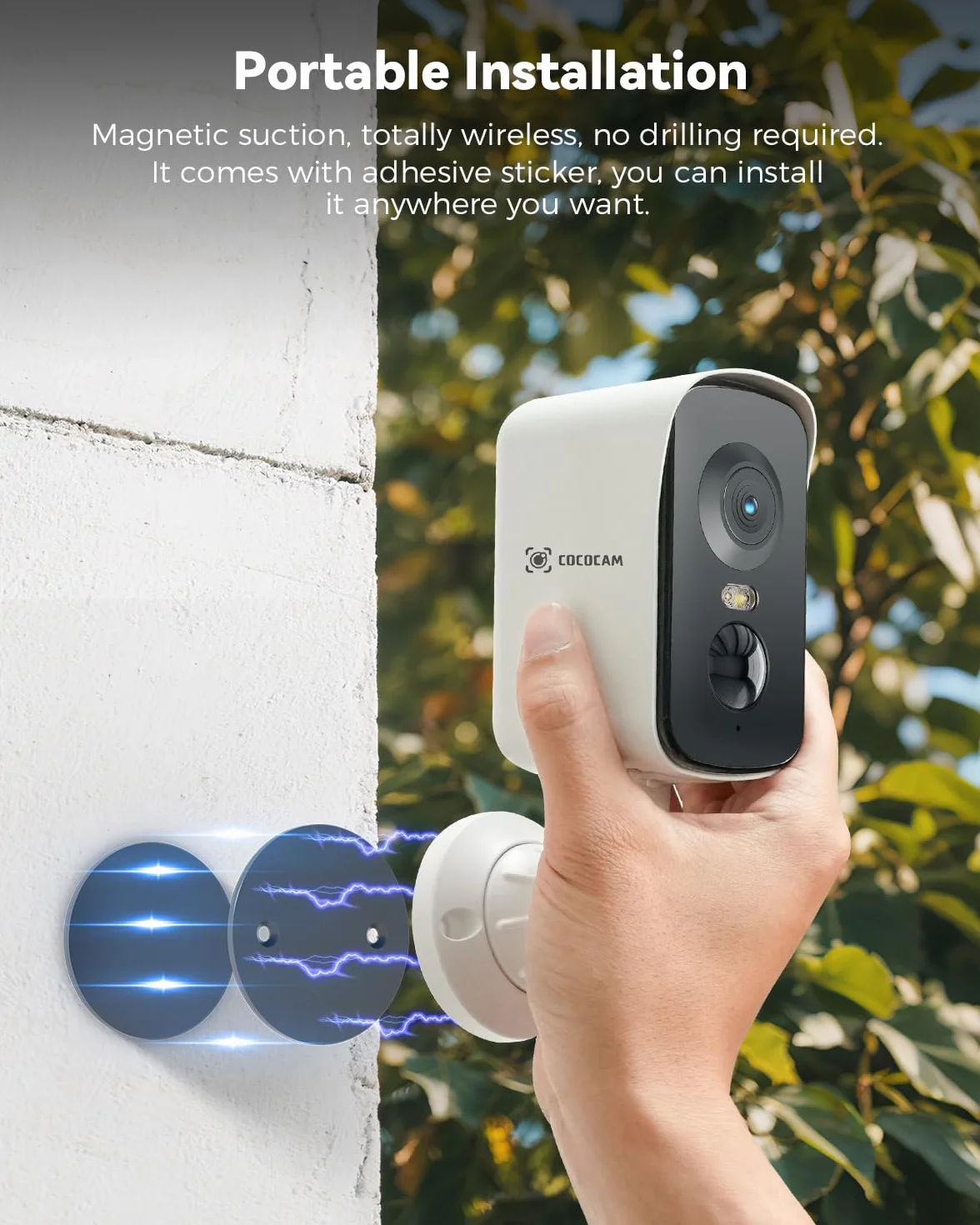 COCOCAM 4G przenośna magnetyczna bezprzewodowa kamera bezpieczeństwa, kamera 2K do wewnątrz/na zewnątrz do kampera/na kemping/podróż, obrót 300°, bateria 10000 Ahm, wykrywanie ludzi PIR(bez WIFI)