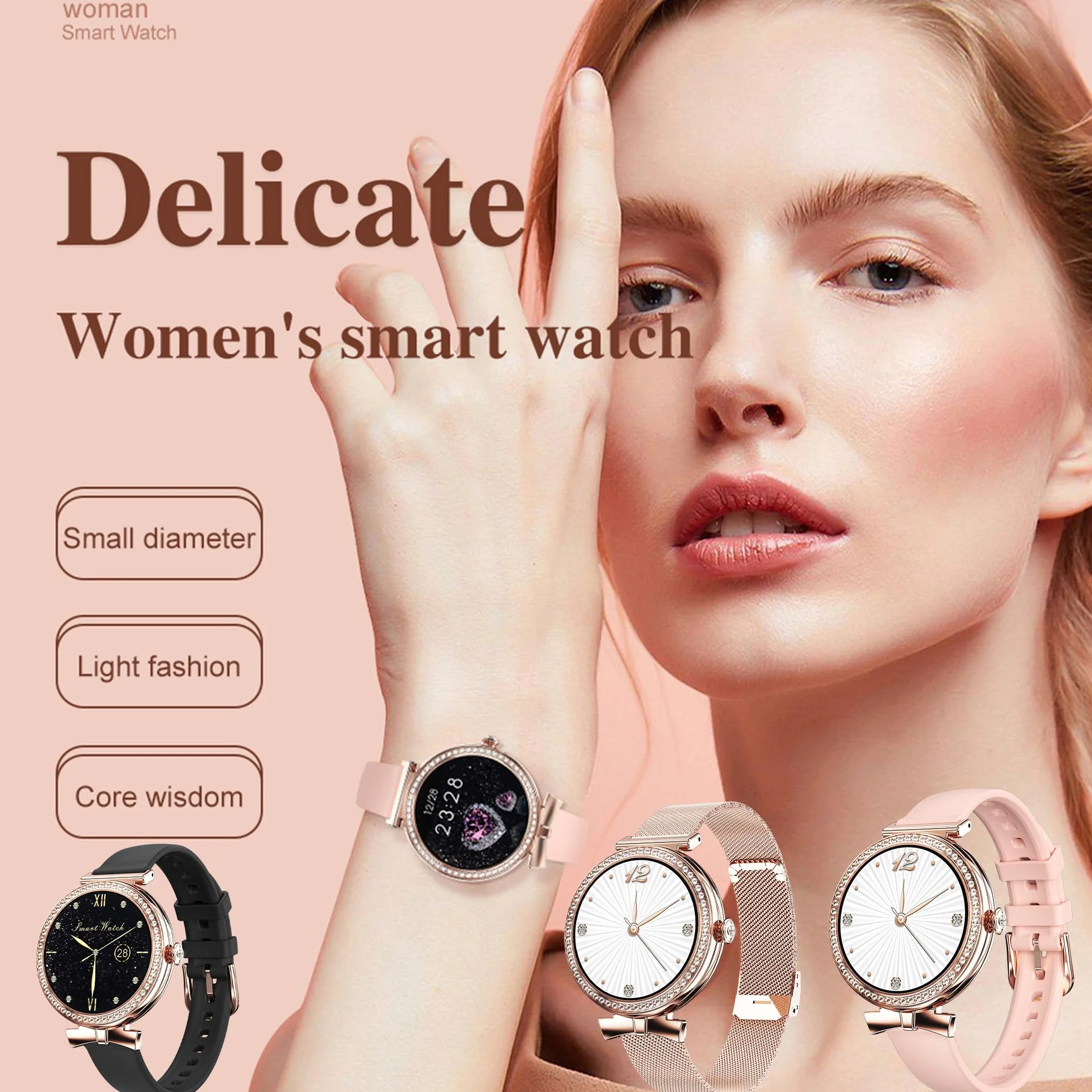 Smartwatche Kobiety z Funkcje Telefonu Bluetooth, Sportowy Diamanti Smart Watch 1,2 AMOLED ze 123 Sportowymi, Odtwarzaczem Muzycznym, Pomiarem Tętna, Wodoodpornością IP68 dla Android iOS (Złoto)