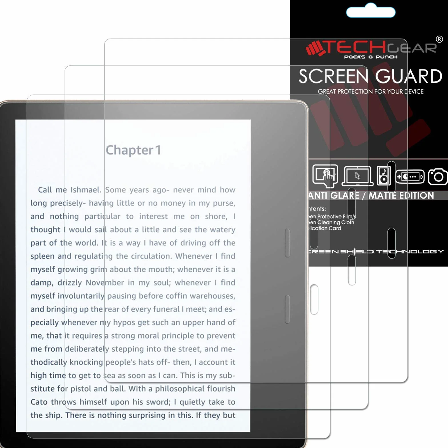 TECHGEAR [opakowanie 3 matowych ochraniaczy ekranu do Amazon Kindle Oasis 3 (wydanie 2019 / 10. generacji) ANTI GLARE/MATTE Screen Protectors ze ściereczką do czyszczenia i kartą aplikacji