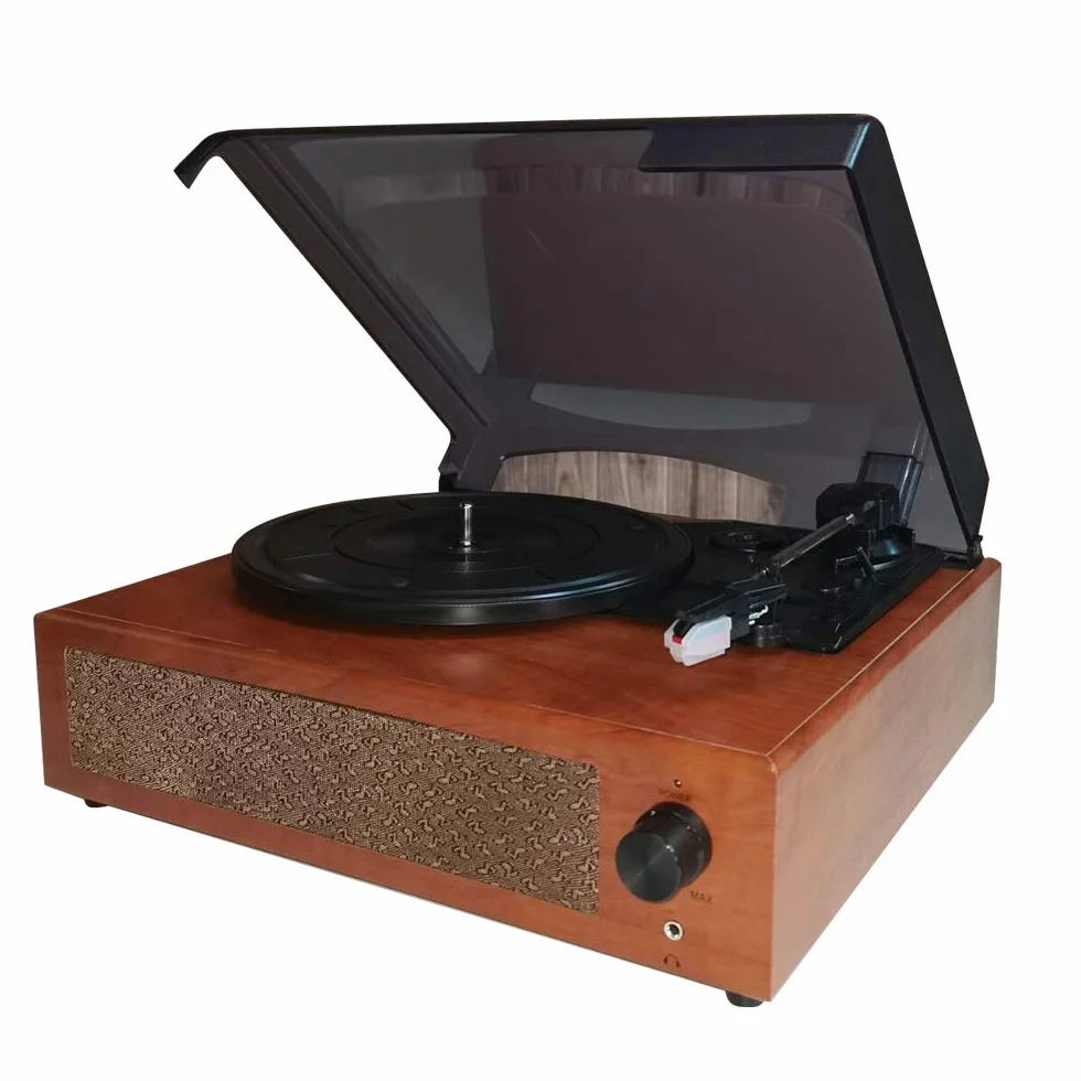 Domary Przenośny Gramofon Gramofon Drewniany z Wbudowanymi Głośnikami Stereo BT 5.0 3 Prędkości 33 45 78 Obr./min dla Początkujących Miłośników Muzyki w Domu