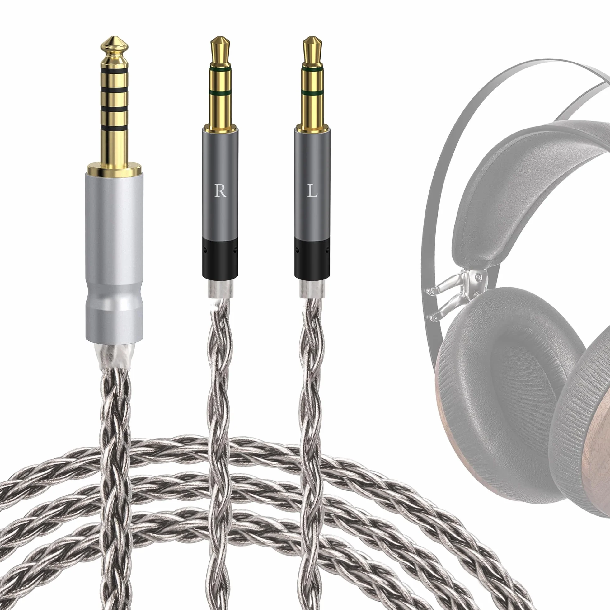 GEEKRIA Apollo, posrebrzany miedziany kabel audio upgrade, kompatybilny z Meze Audio 99 Classics Series, 109 PRO, LIRIC 2, LIRIC, 4,4 mm na Dual 3,5 mm, kabel zamienny (1,5 m, srebrny)