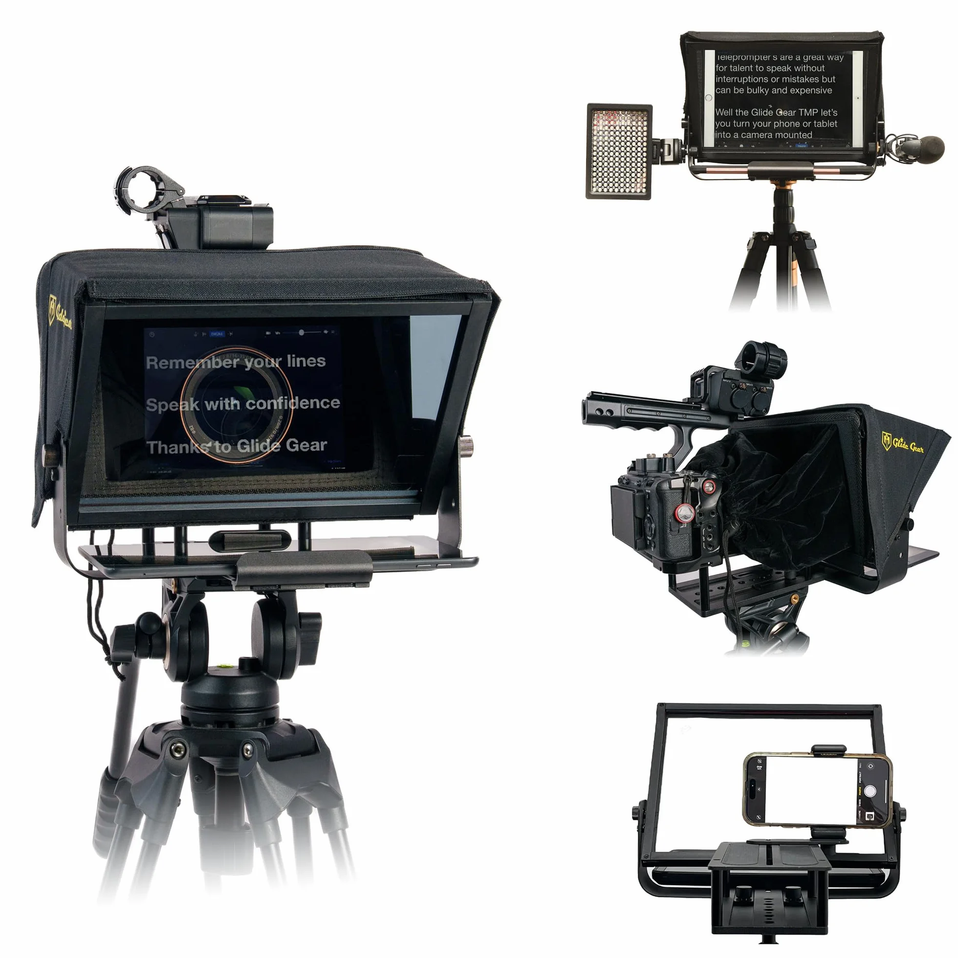 Glide Gear TMP 100 Teleprompter – DSLR, Tablet, Smartphone – 12" Glass, Carry Case, No Assembly