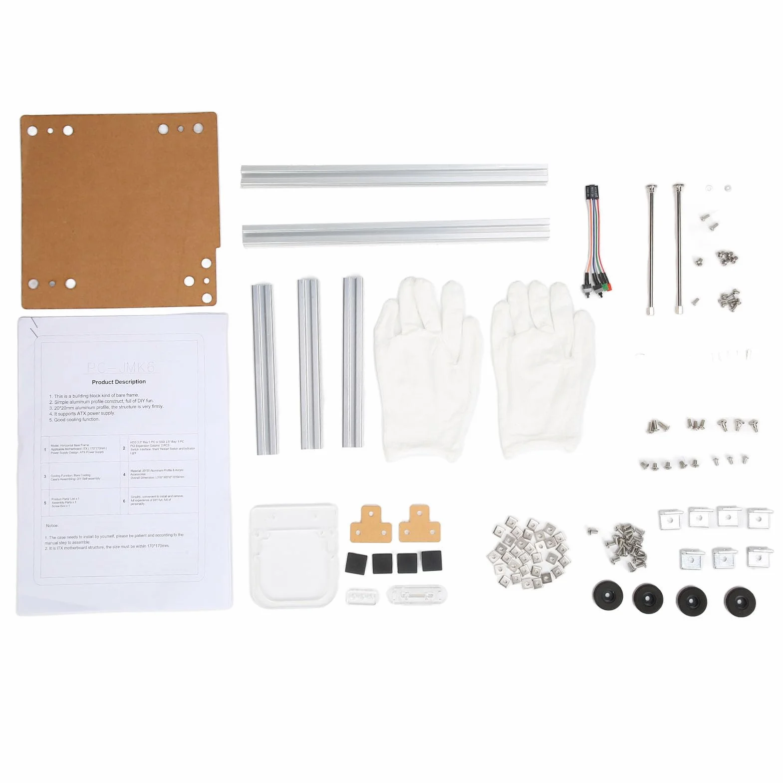 KIMISS Otwarty Wspornik Komputera ITX, Aluminiowe Konstrukcje Ramowe, Płyty Główne ATX/ITX, Doskonała Konstrukcja Rozpraszania Ciepła (SILVER)