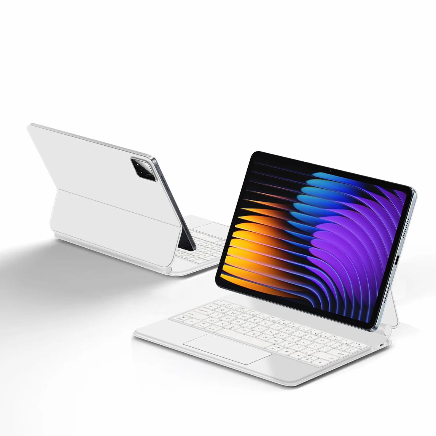 Etui na klawiaturę do Xiaomi Mi Pad 8/8 Pro 11,2" 2025, magnetyczny stojak na płozach, ultracienkie etui ochronne z podświetlaną klawiaturą, białe