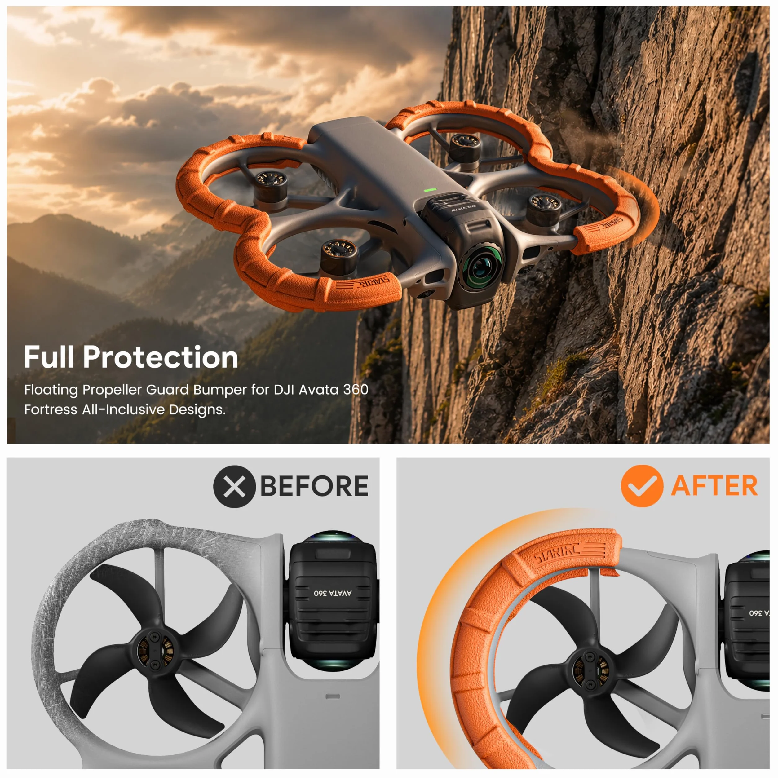 STARTRC Osłona śmigła dla DJI Avata 360, Pokrywa ochronna przed kolizją dla DJI Avata 360 Akcesoria (Pomarańczowa)