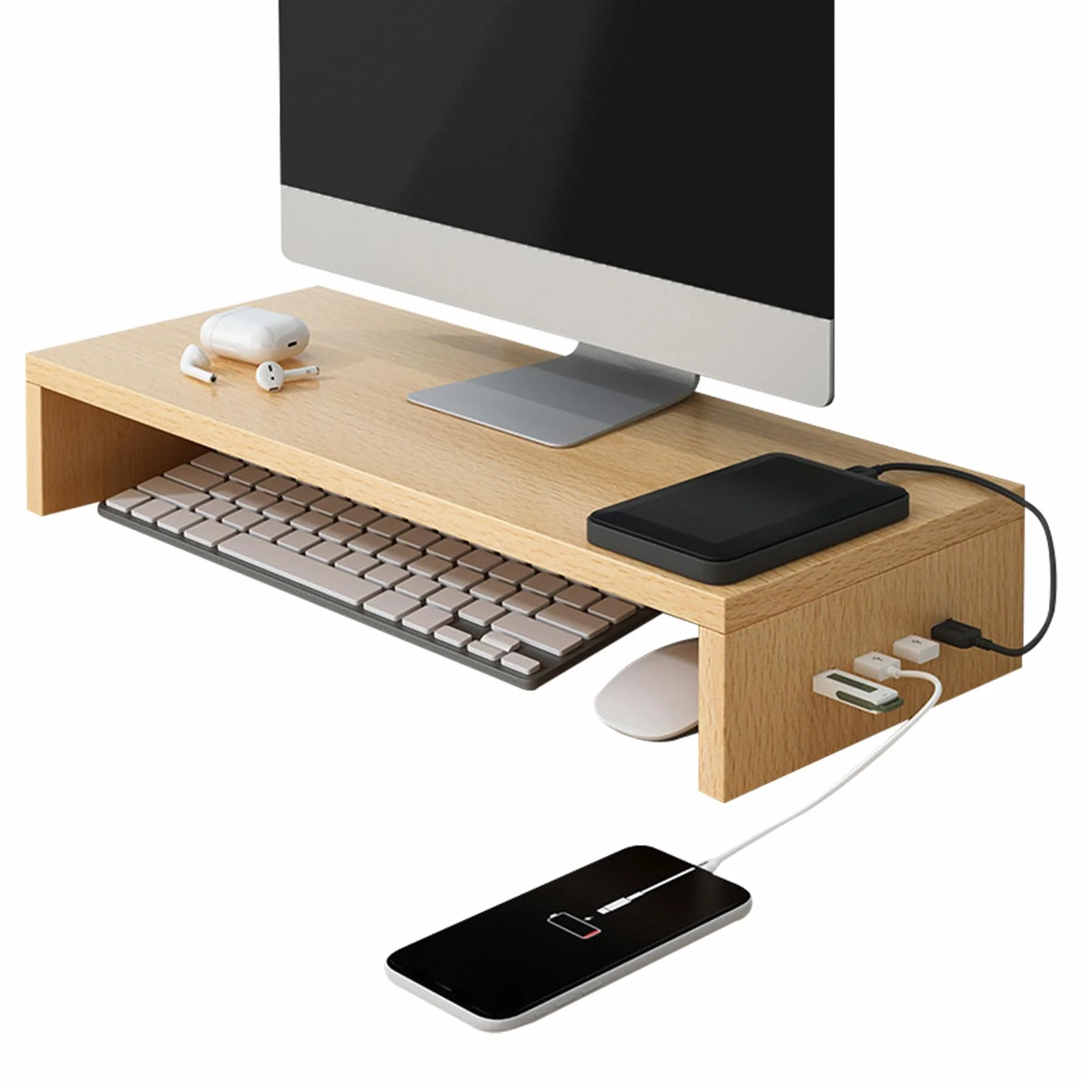 monitor biurko – wzmacniacz z 4 portami USB | monitor biurkowy pó?ka laptopa, do pracy, nauki, gier, artyku?y pa, akcesoria cyfrowe, klawiatura, drukarka