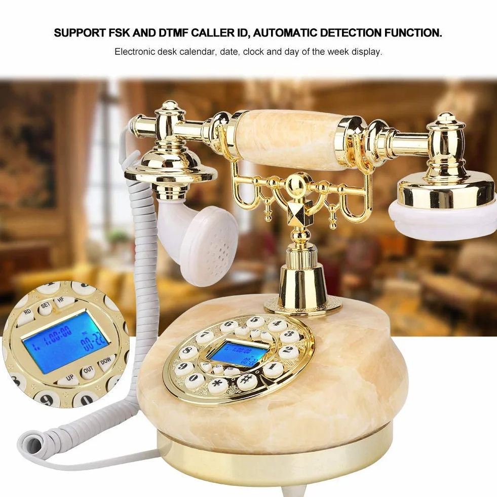 Telefon retro, antyczny telefon z wyświetlaczem LCD, telefon stacjonarny z podwójnym systemem i przewodem, telefon analogowy w stylu europejskim, telefon stacjonarny vintage, na prezent/do salonu