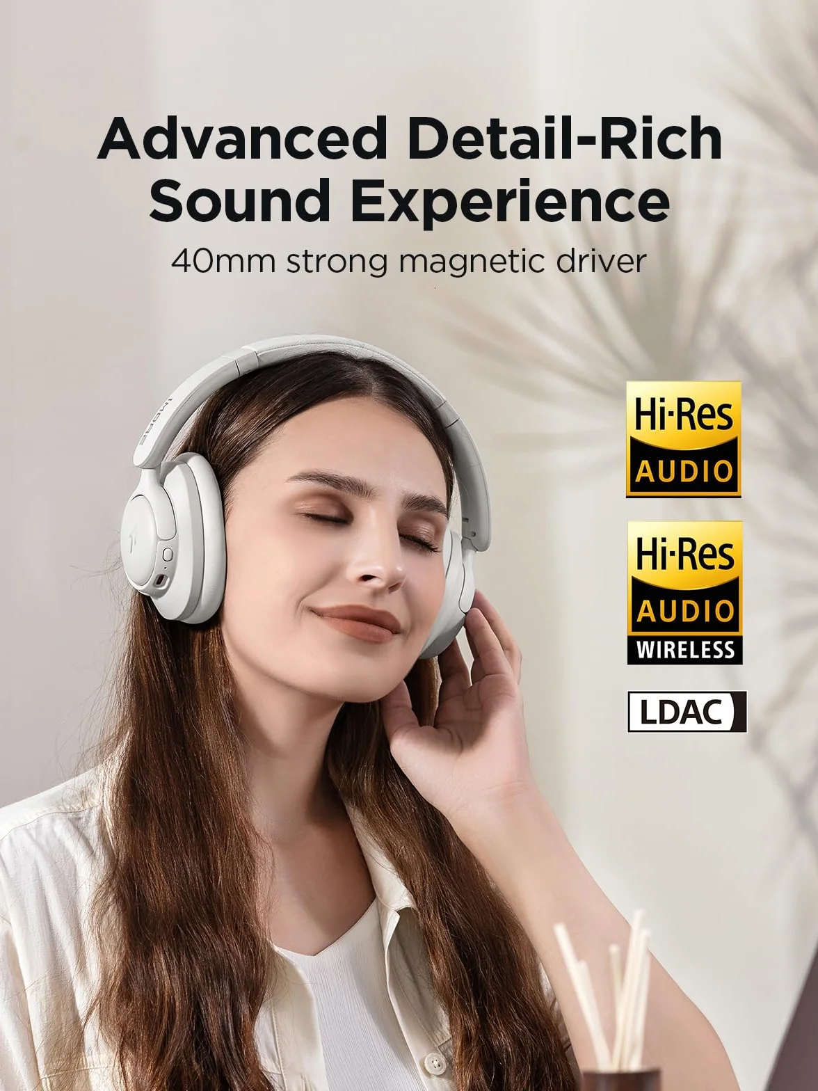 1MORE HQ31 bezprzewodowe słuchawki Bluetooth, słuchawki nauszne z hybrydową aktywną redukcją szumów, 90 godzin odtwarzania, Hi-Res Audio, dźwięk przestrzenny, wyraźne połączenia, szybkie ładowanie, EQ